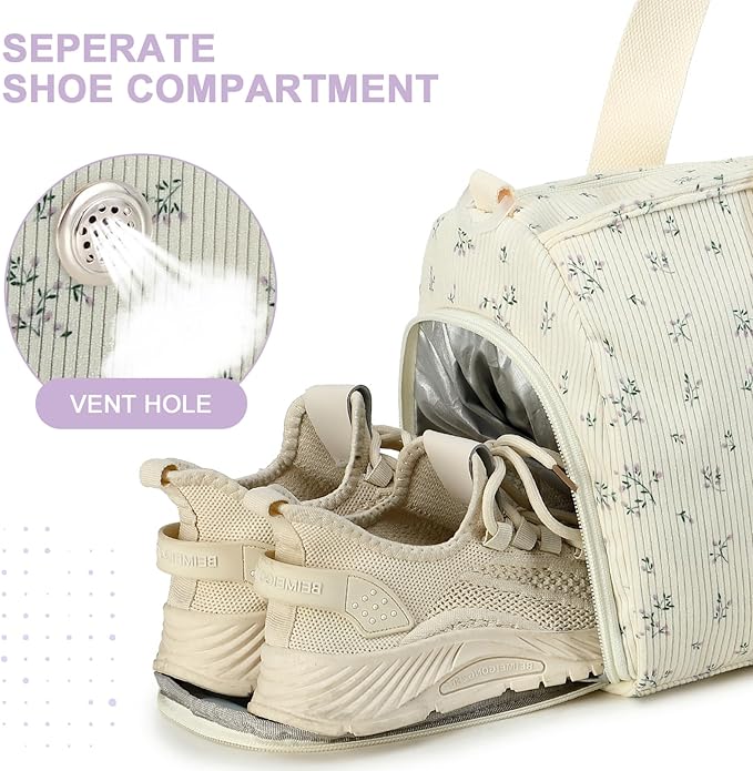 Duffle Bag for Gym Sports Women Girls Workout Travel Bag Weekender with Shoe Compartment and Wet Pocket