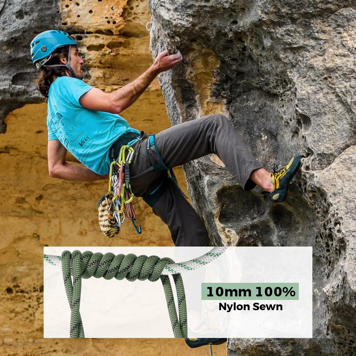 10mm Nylon Prusik Cord, Pre-Sewn 47in(120cm) Prusik Loop, 22KN / 4950lbs MBS High Strength Friction Cord for Rock Climbing, Arborist Tree Work, Rescue, Rappelling and Aerial Operations
