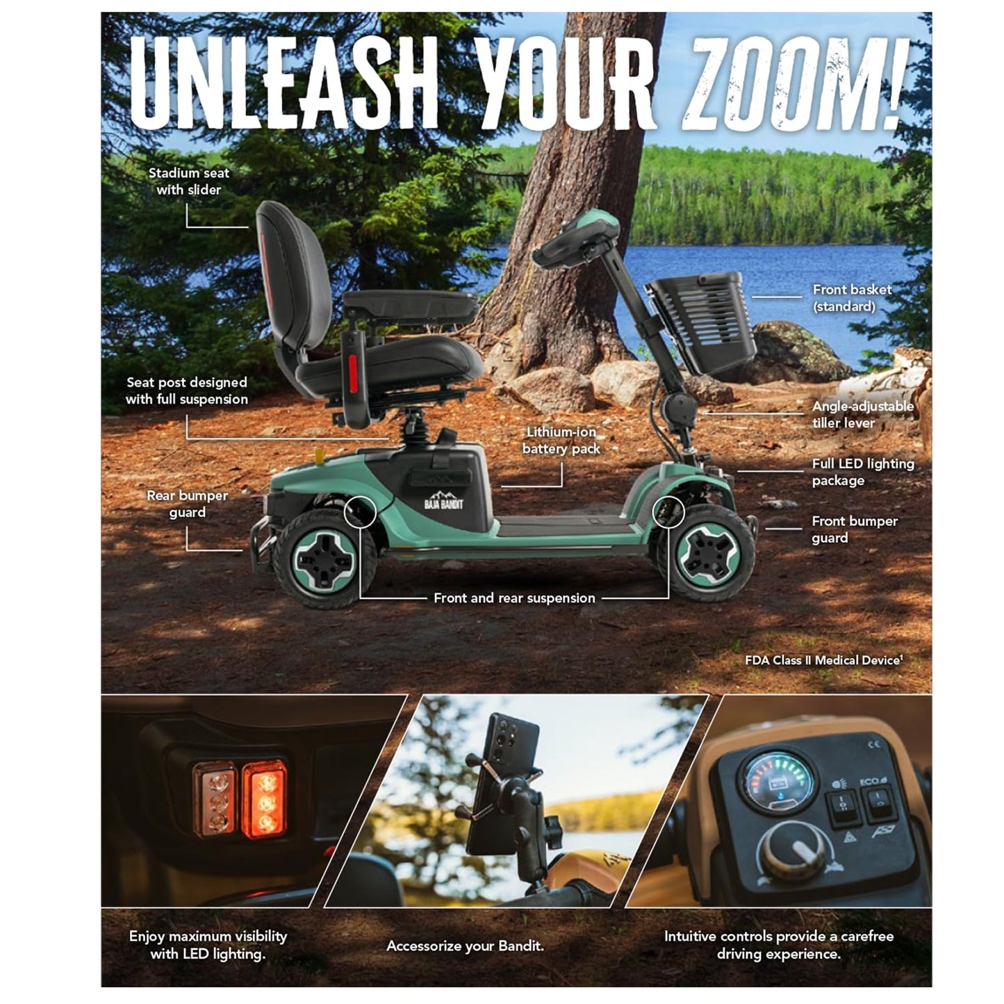 Pride Mobility Baja Bandit BA140 Mobility Scooter, Outdoor 4-Wheel Travel Electric Scooter for Adults, 400 lbs. WC, Up to 8 MPH, 11.25 to 22.5 Miles Range Per Charge