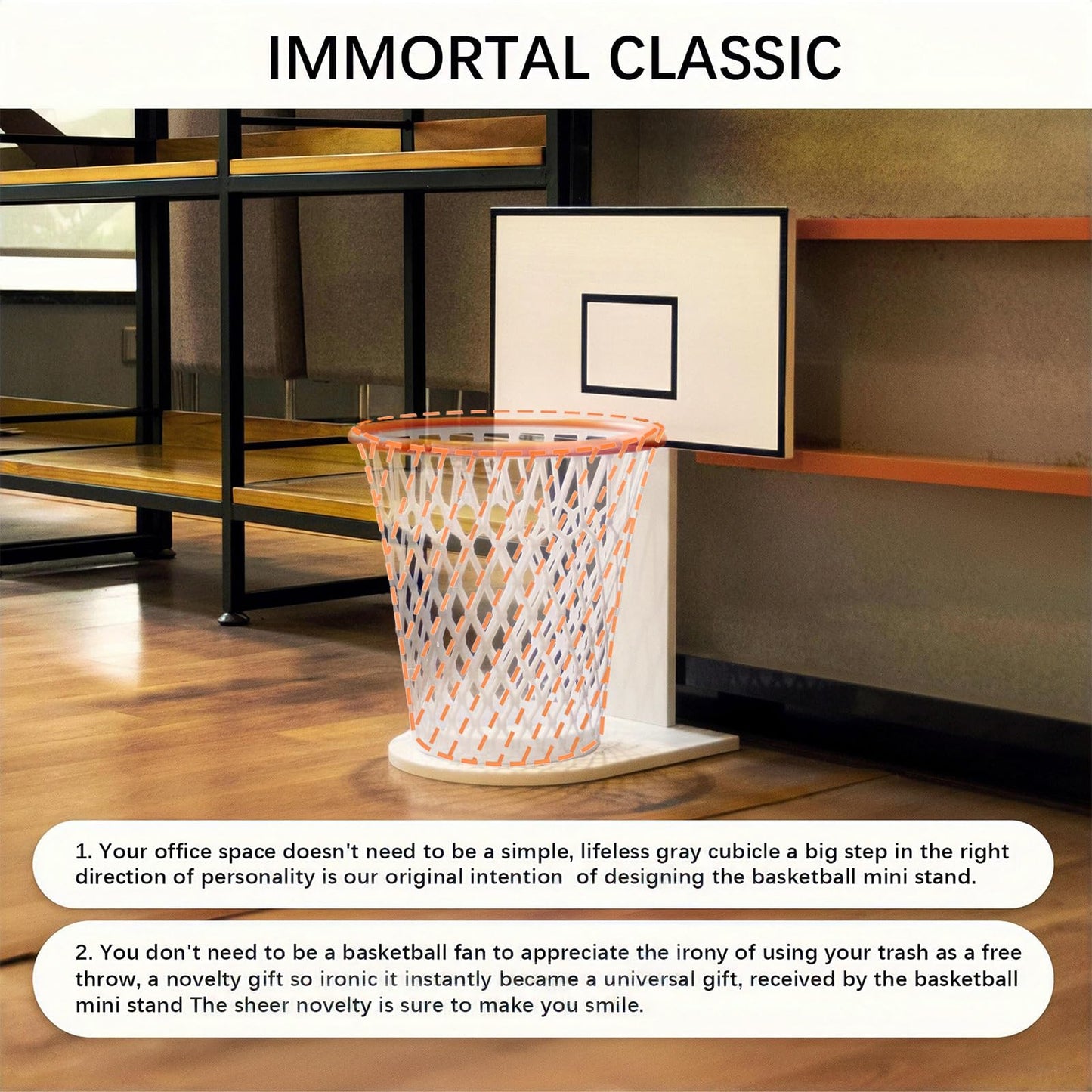 Basketball Hoop (NO Wastebasket), Mini White Wood Backboard, Fun Wastebasket Backboard,Basketball Basket Holder, for Home, Kitchen, Living Room, Bedroom, Office, Coffee Shop, Gym