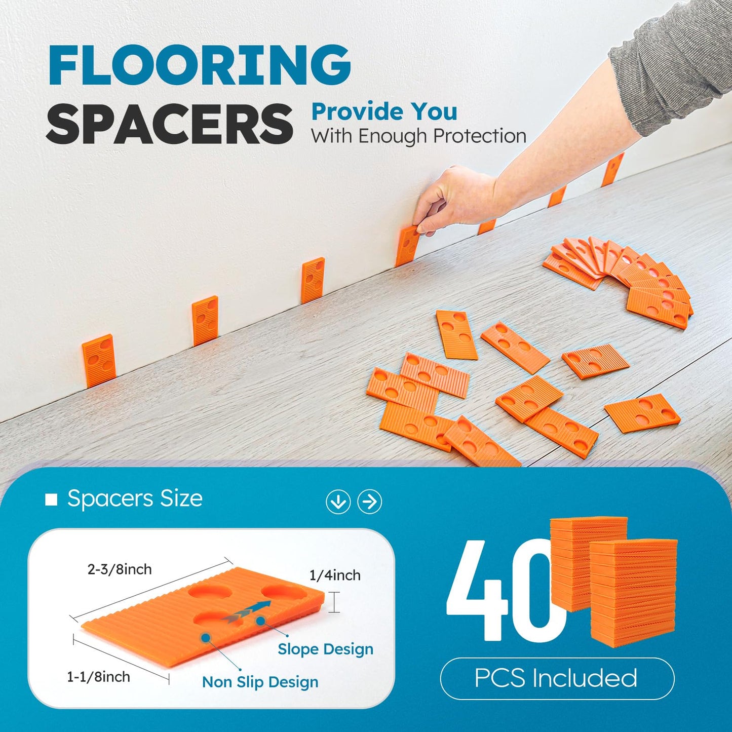 NAACOO Laminate/Vinyl Flooring Tools, Tapping Block for Vinyl Plank Flooring-Double Sided with Notches,10In Contour Gauge, Pull Bar, 40Pcs Floor Spacers,Rubber Mallet. Universal Floor Installation kit
