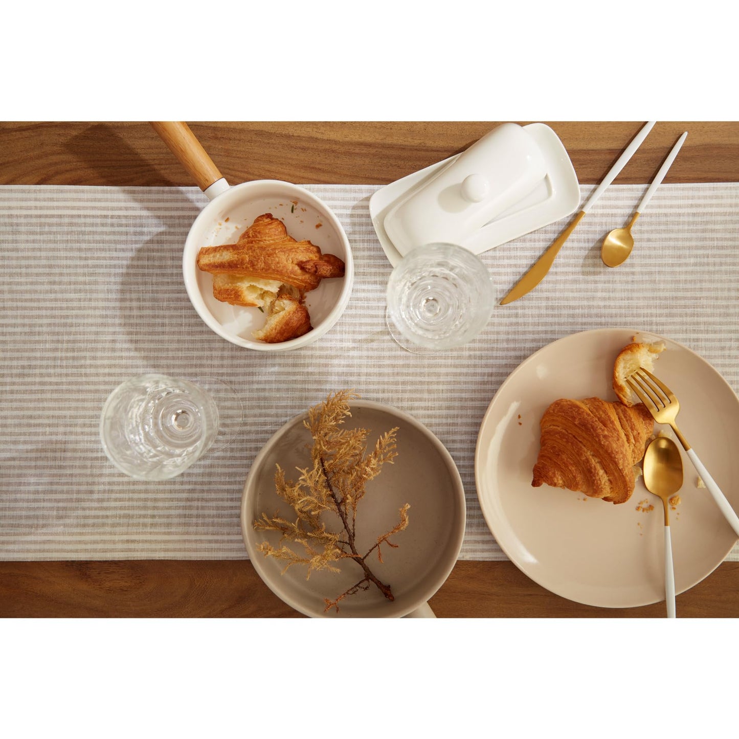 Solino Home Linen Table Runner 108 Inches Long - Narrow Stripe, 100% Pure Linen Natural and White Table Runner 14 x 108 Inch for Dining, Spring, Summer, Mothers Day