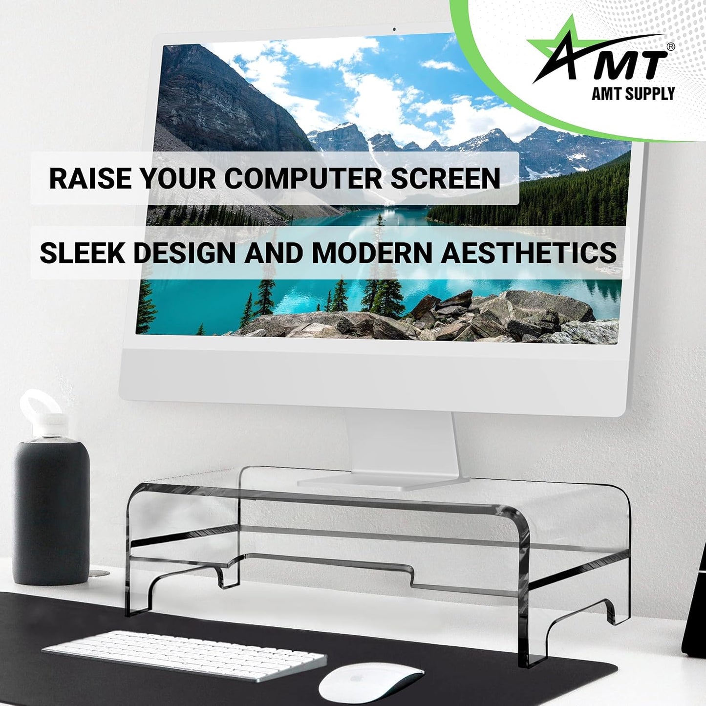 2 5.5 Inches AMT Clear Acrylic Monitor Stand Riser Tier, High Clear Computer Desk Organizer Shelf for Multi Media PC
