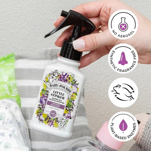 Baby-Pourri Little Stinker Diaper Pail Deodorizer Spray - 3.4 Fl Oz | Up to 150 Uses, Lavender & Eucalyptus Scent