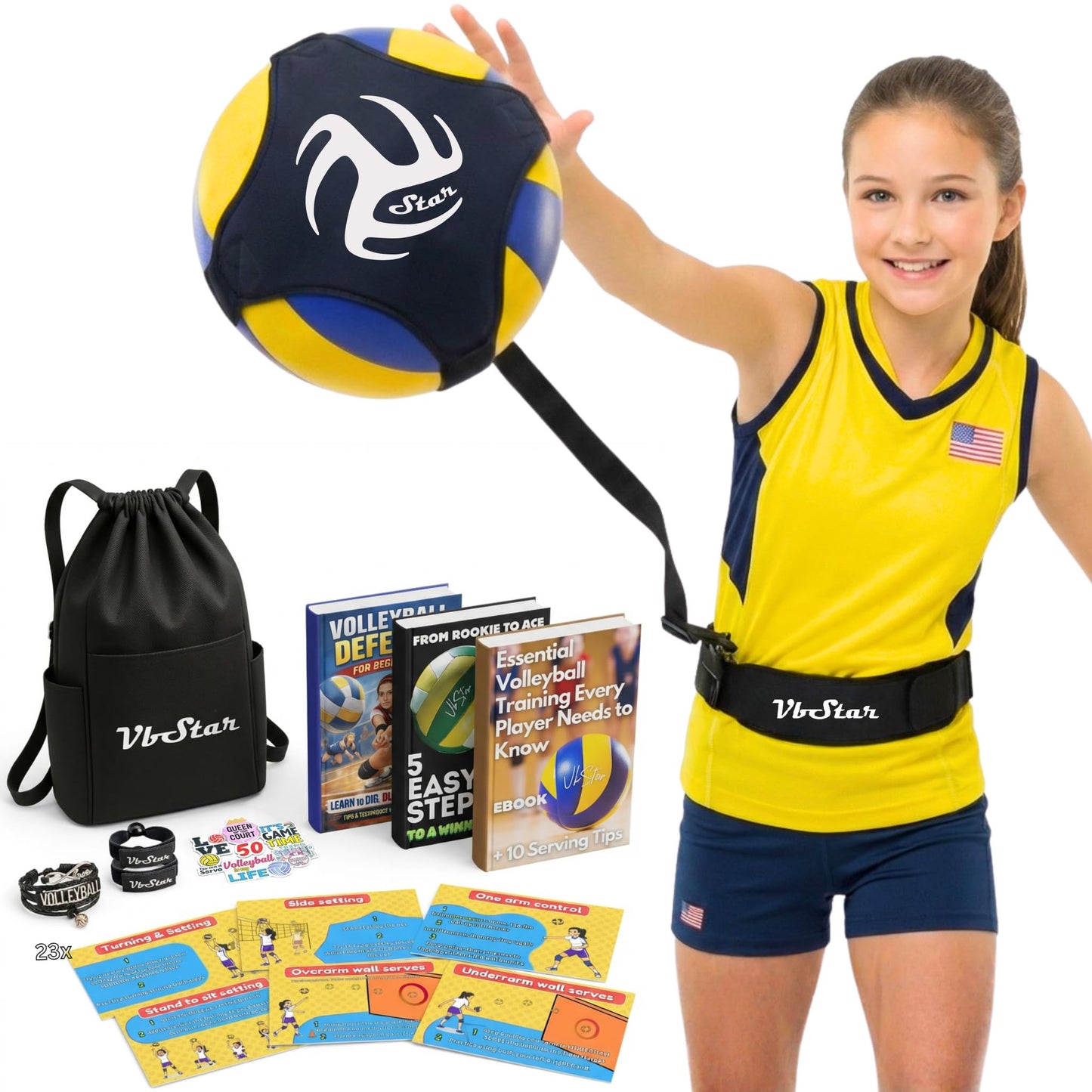 VbStar Volleyball Training Equipment Aid - Practice Your Serving, Setting & Spiking with Ease, Great Solo Serve & Spike Trainer for Beginners & Pro, Perfect Volleyball Gift