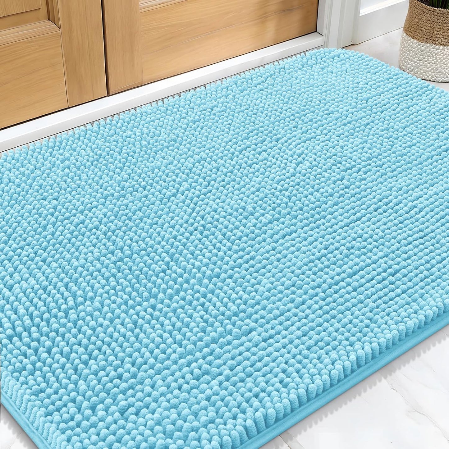 OLANLY Dog Door Mat - Absorbent Non-Slip Mud Mat for Indoor Use | Quick Dry Chenille, 32x20, Blue