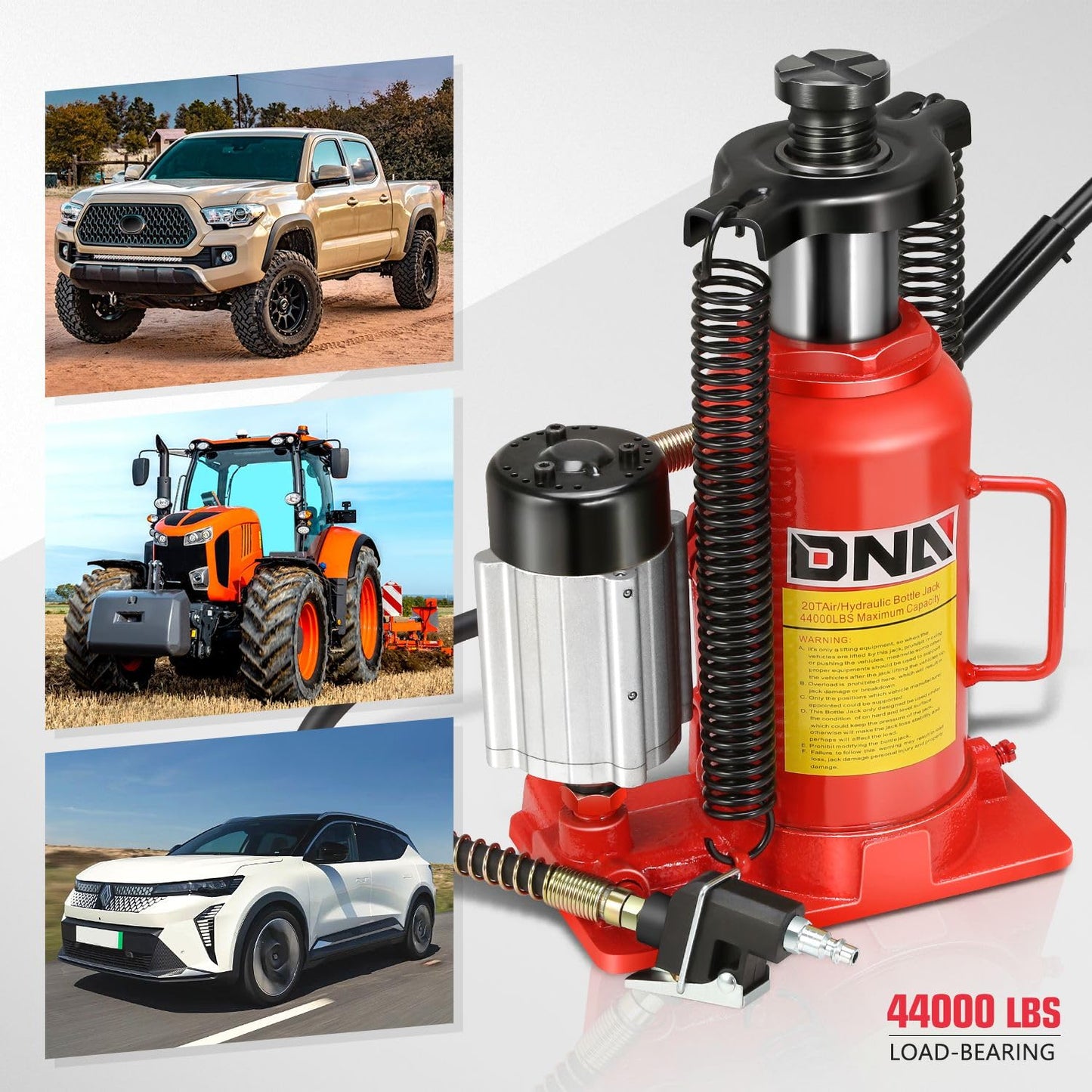DNA Motoring 20 Ton Air Hydraulic Bottle Jack Air-Operated Hydraulic Bottle Jack Portable Low Profile Manual Jack Air Jack for Car Pickup Truck RV Auto Repair w/Handle, TOOLS-00769