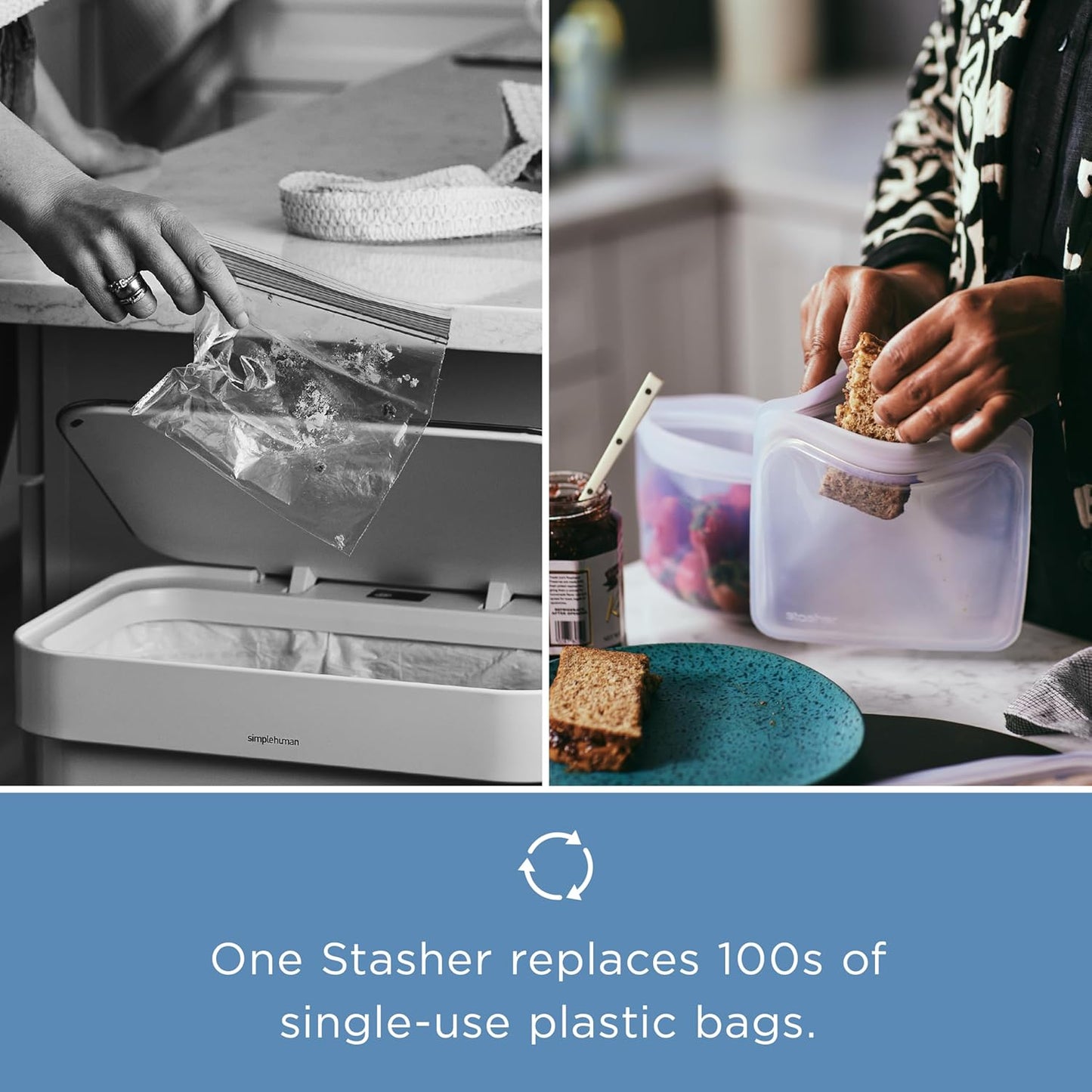 Stasher Silicone Reusable Food Storage Bags - Eco-Friendly 4-Pack | Freezer, Microwave & Dishwasher Safe