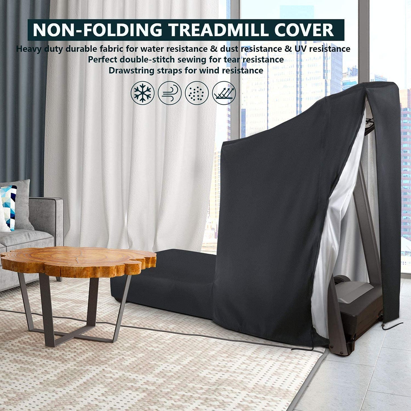 POMER Treadmill Covers, Dustproof Waterproof Non-Folding Running Machine Protective Cover with Zipper - Ideal for Indoor Outdoor Home Treadmill Use (Size L: 85x38x75 inch)