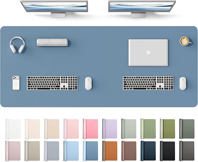 YSAGi Leather Desk Protector, Office Mat, Large Mouse Mat, Non-Slip PU Leather Blotter, Laptop Desk Mat, Waterproof Writing Pad for Office and Home(Blue, 63" x 24")