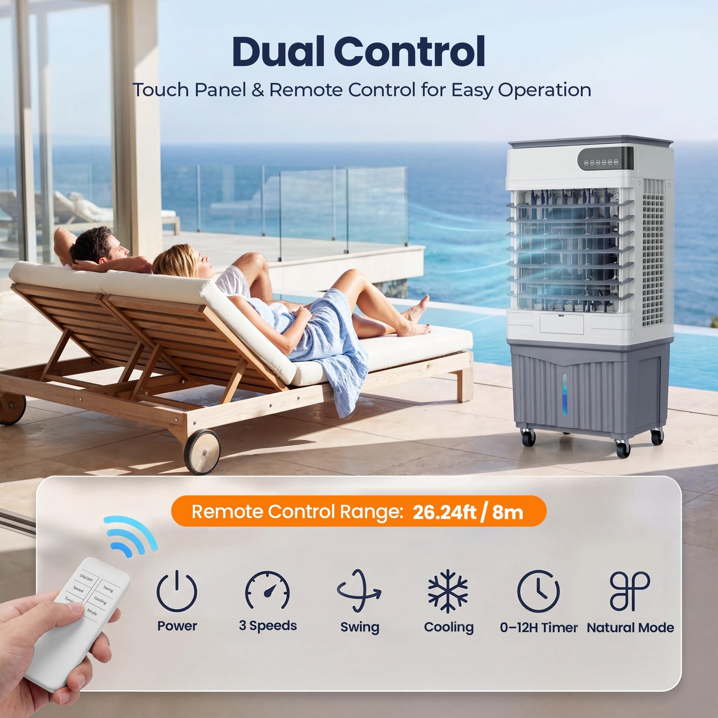 2500 CFM Swamp Cooler, Portable Evaporative Air Cooler with 8.3 Gal Water Tank, 4 Ice Packs, 120 Degree Oscillation, 3 Speeds, 12H Timer, Remote Fan for Large Room Garage