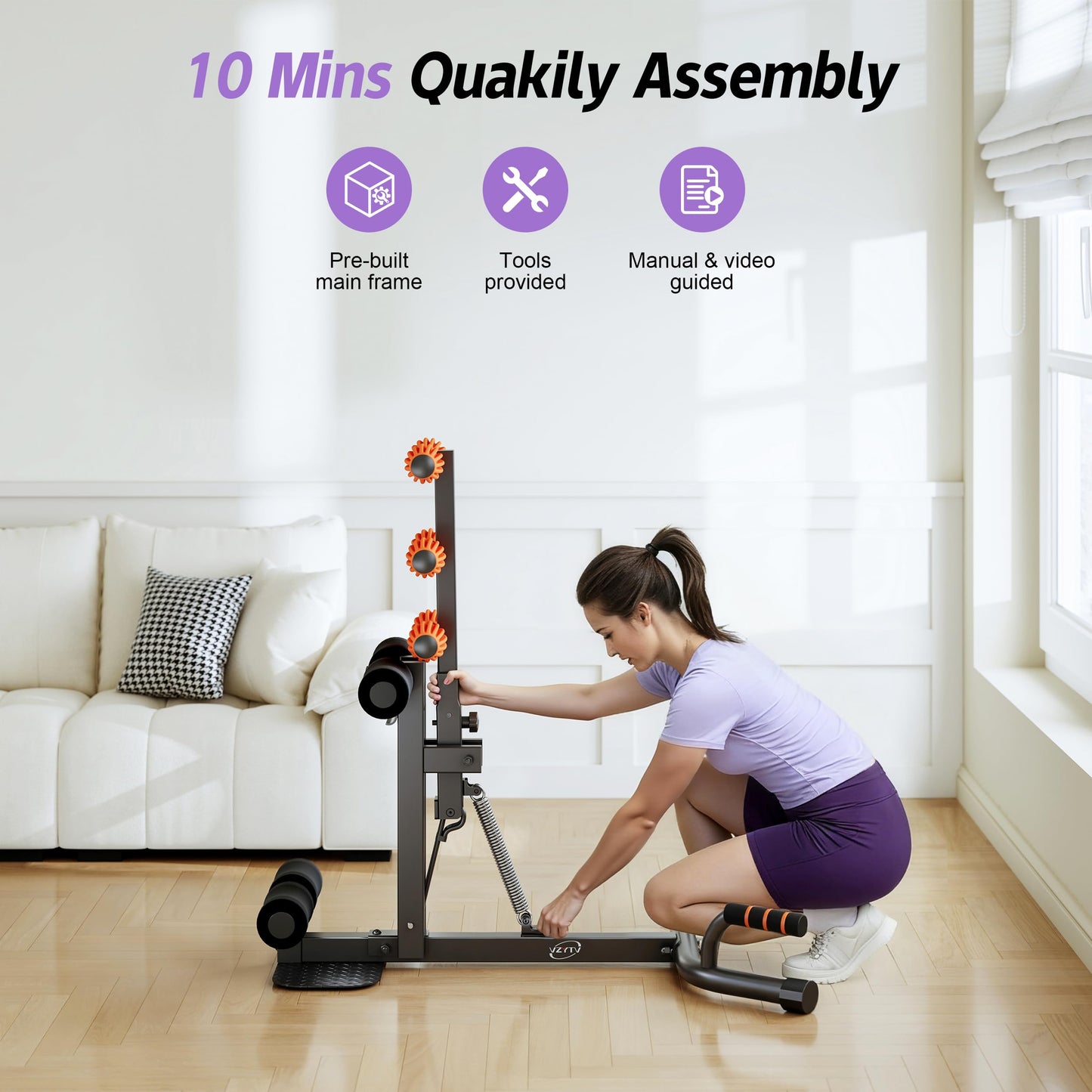 VZYTV Deep Squat Machine, Adjustable Glutes Trainer Machine, Core & Abs for Low Impact Lower Body Workouts, Home Gym Push-Up Exercises, Easy to Assemble, 350Lbs Weight Capacity