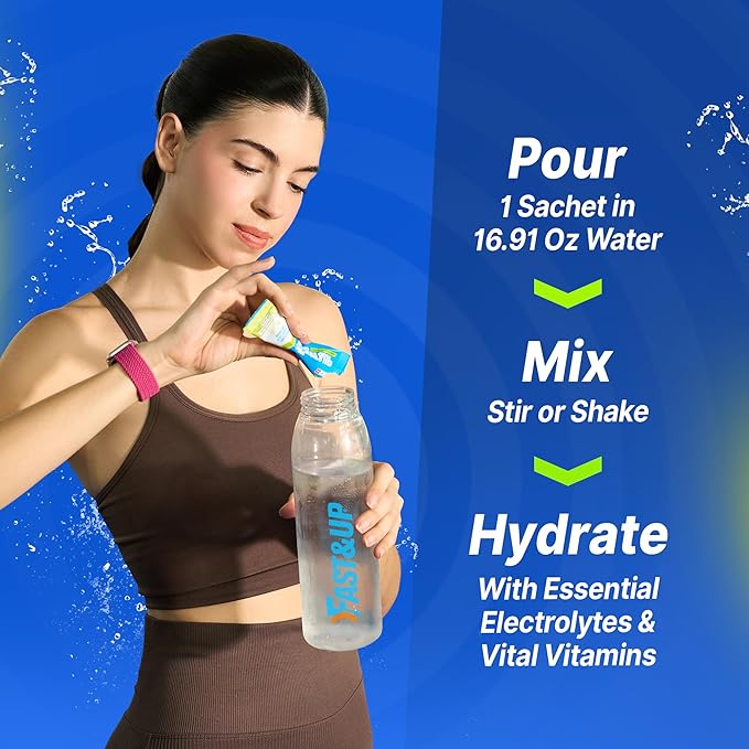 FAST&UP Reload – Lemon & Lime - Refreshing Electrolyte Drink Mix | Hydration Powder Packets | 1500 mg Electrolytes + Vitamins C & B12 | Easy to Open Single Serving Pack | 15 Servings