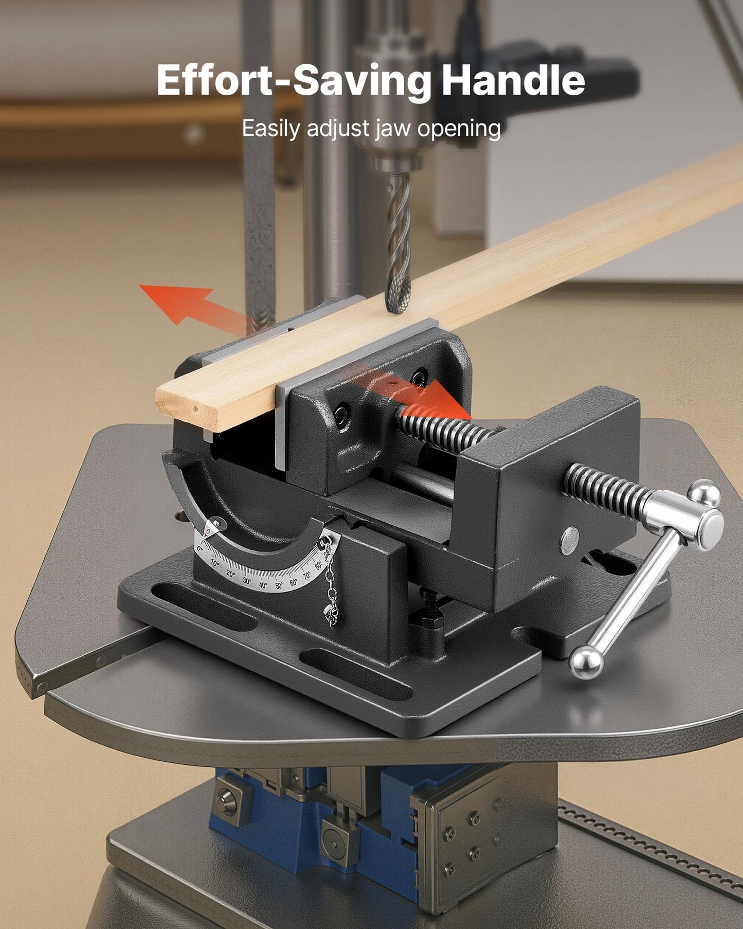 VEVOR Tilting Vise, 4.25 Inch Jaw Width, Portable Drill Press Bench Vise, 0–90° Adjustable Tilt, Durable Cast Iron Construction, Workbench Vice for Woodworking, for Benchtops and Drill Presses, Black
