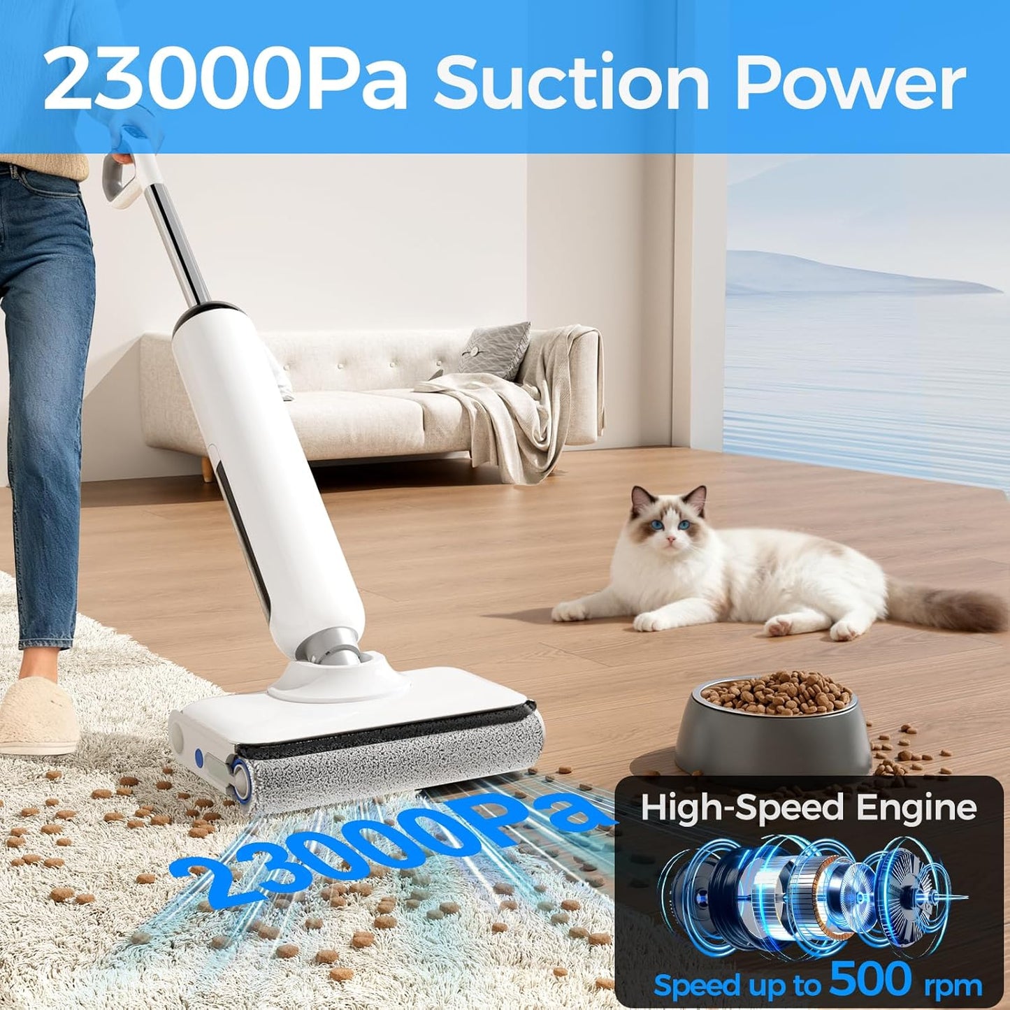 Skiennix Cordless Wet Dry Vacuum Cleaner - 23KPa Suction, 45 Min Runtime, Self-Cleaning Design, Anti-Tangle Brush