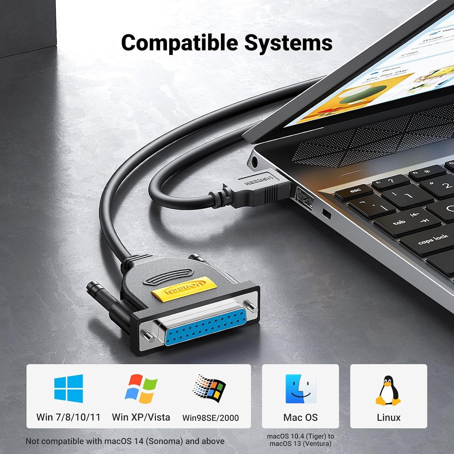 DB25 (25 6FT DB25 1284 11/10/8/7/macOS10.4 13 UGREEN USB Male to Female Parallel Pin) Printer Cable Adapter, Connector
