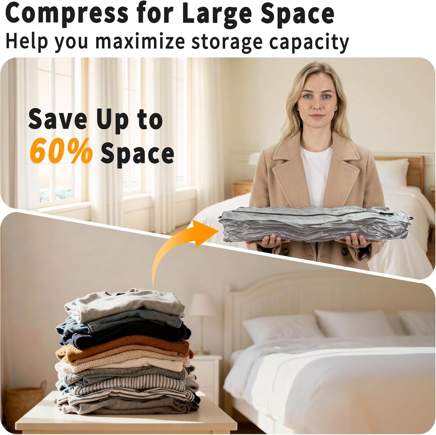 Skiennix Reusable Vacuum Bags - Waterproof IPX8 Compression Bags for Travel | 2 Pack, Gray