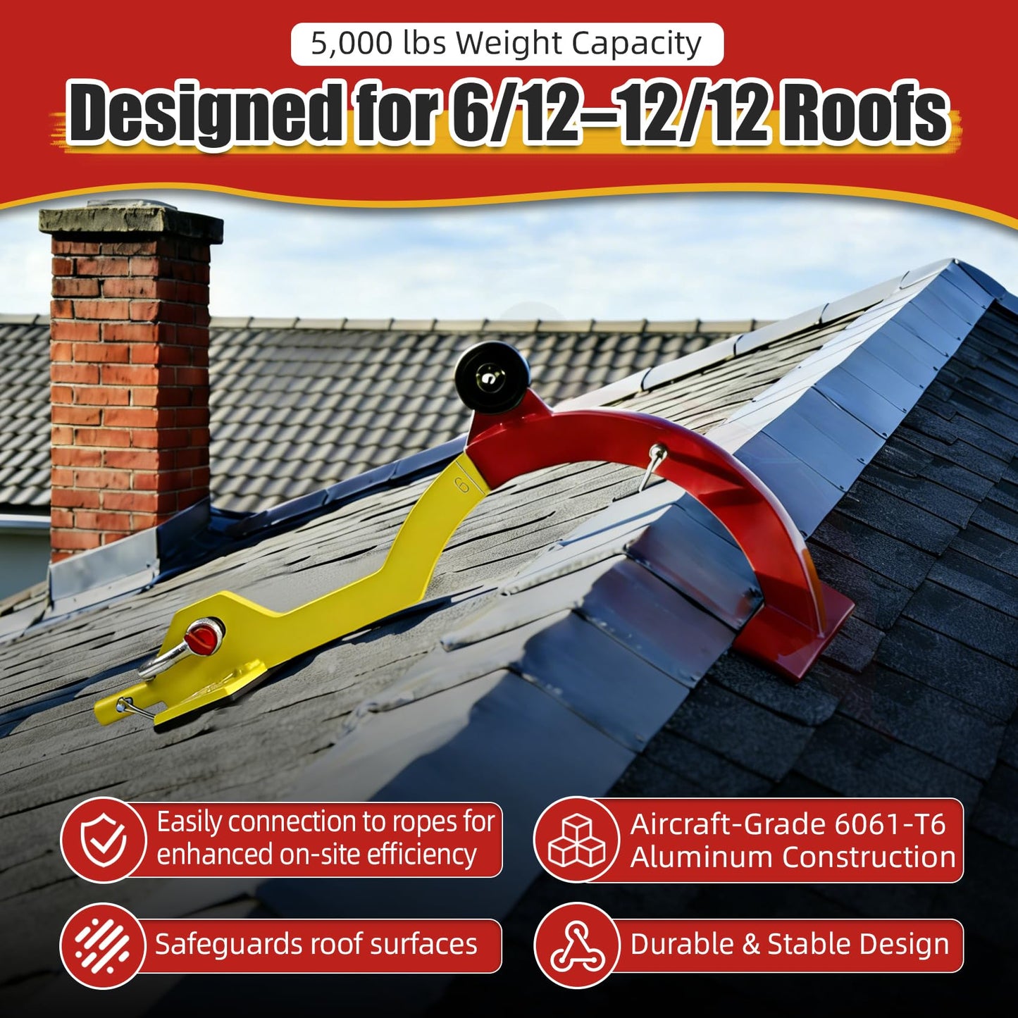Roof Anchor,Roof Hook,5000 Lb Capacity for 6/12-12/12 Pitch Roofs,RidgePro Roof Anchor(No Pole)