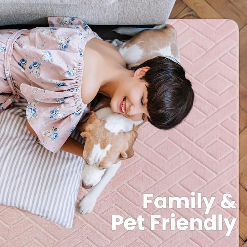 Macgace Ultra Soft Pink Area Rug - 4x6 Modern Geometric Shag with Nonslip Backing | Washable Cozy Carpet for Girls' Bedroom