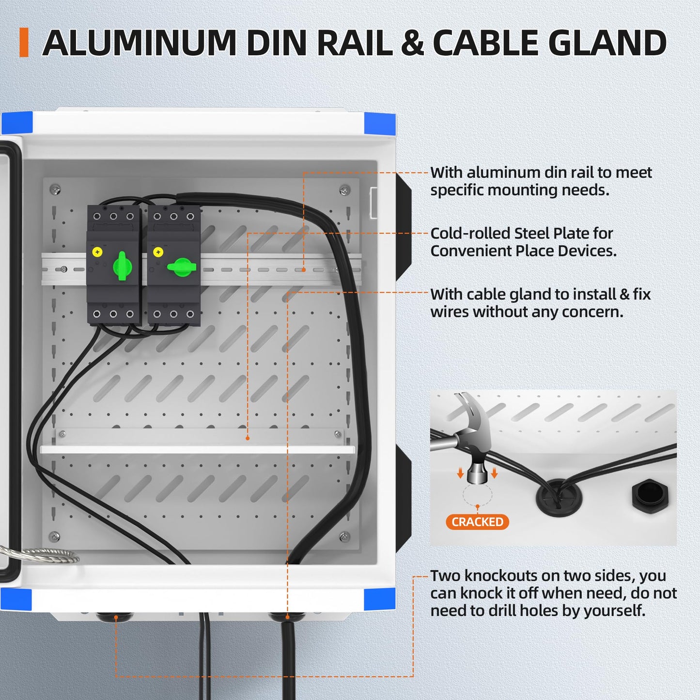 Joinfworld Outdoor Electrical Box 19.7"x15.7"x7.9" Metal Waterproof Vented Nema Enclosure with 12V Fan, Stainless Steel Junction Box with Cold Rolled Steel Plate Hinge Connection Din Rail