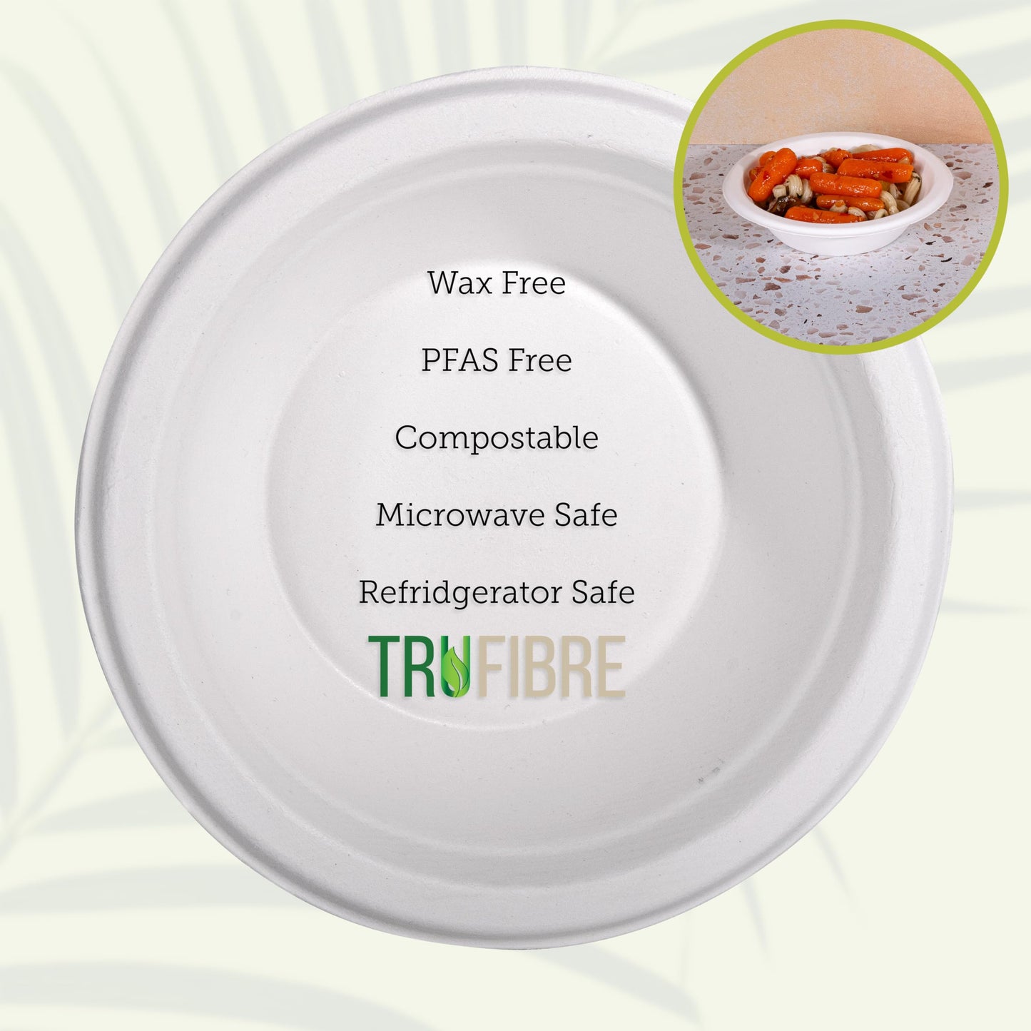 TruFibre Disposable Soup Bowls for Hot Food, 100 Pack, 12 Oz Paper Bowls, Compostable Heavy Duty Bagasse, Disposable Bowls for Cold Cereal, Salad, Bulk