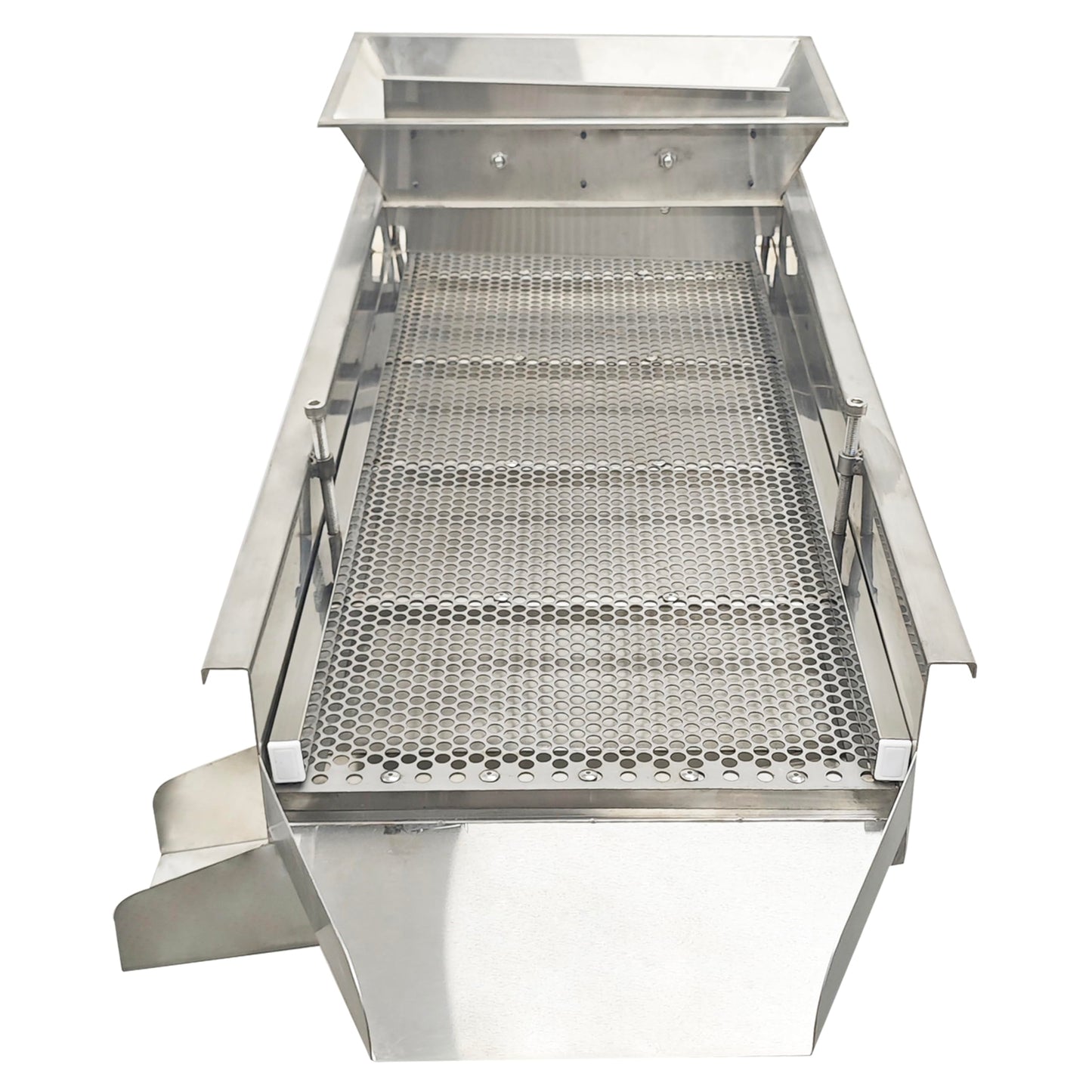 TECHTONGDA Straight Vibrating Sieve Screen Shaker Electric Linear Sifter Machine Stainless Steel One Layer Two Motor 10mm Round Hole Screen Size 40 * 13.8inch