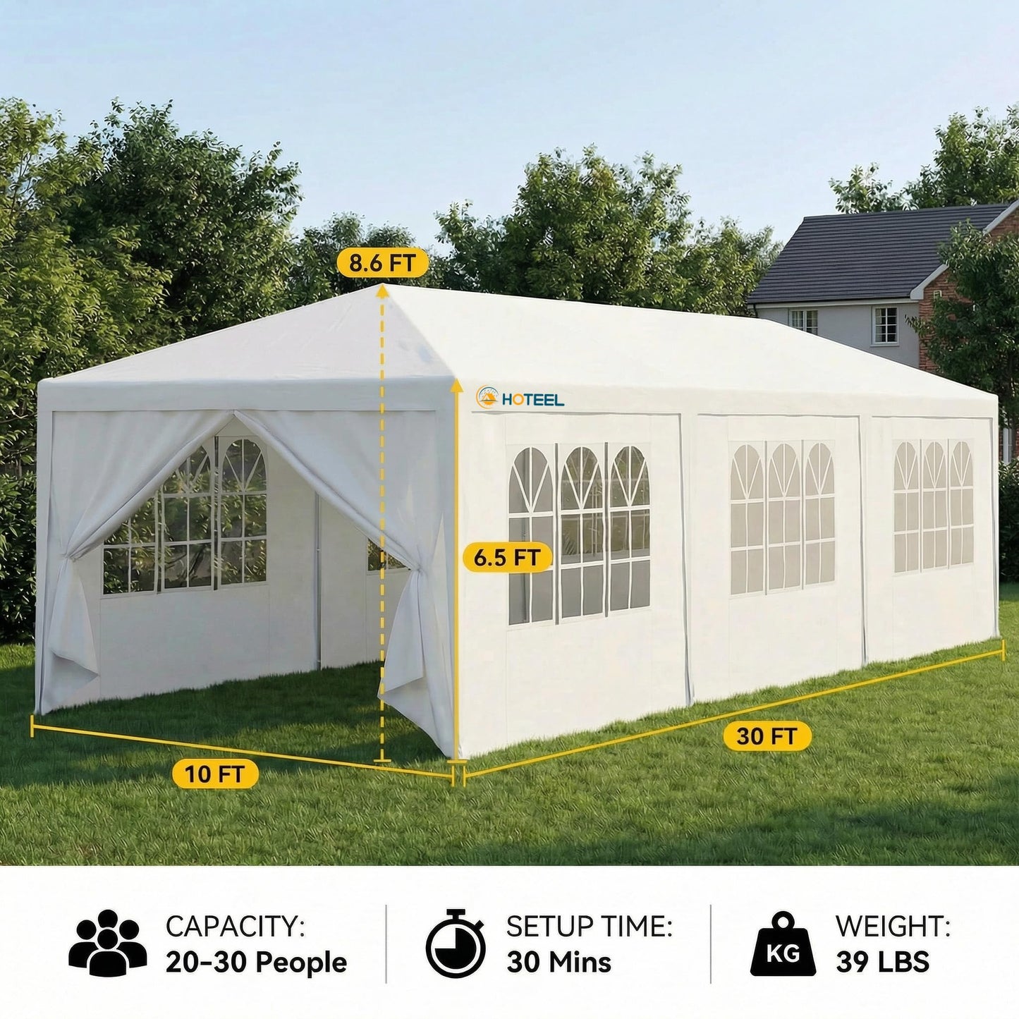HOTEEL 10x30 FT Party Tent Outdoor Canopy Tents for Parties with 8 Removable Sidewalls, Carpas para Fiestas Waterproof for Gazebo Large Backyard Shelter Patio Wedding Events Tent BBQ