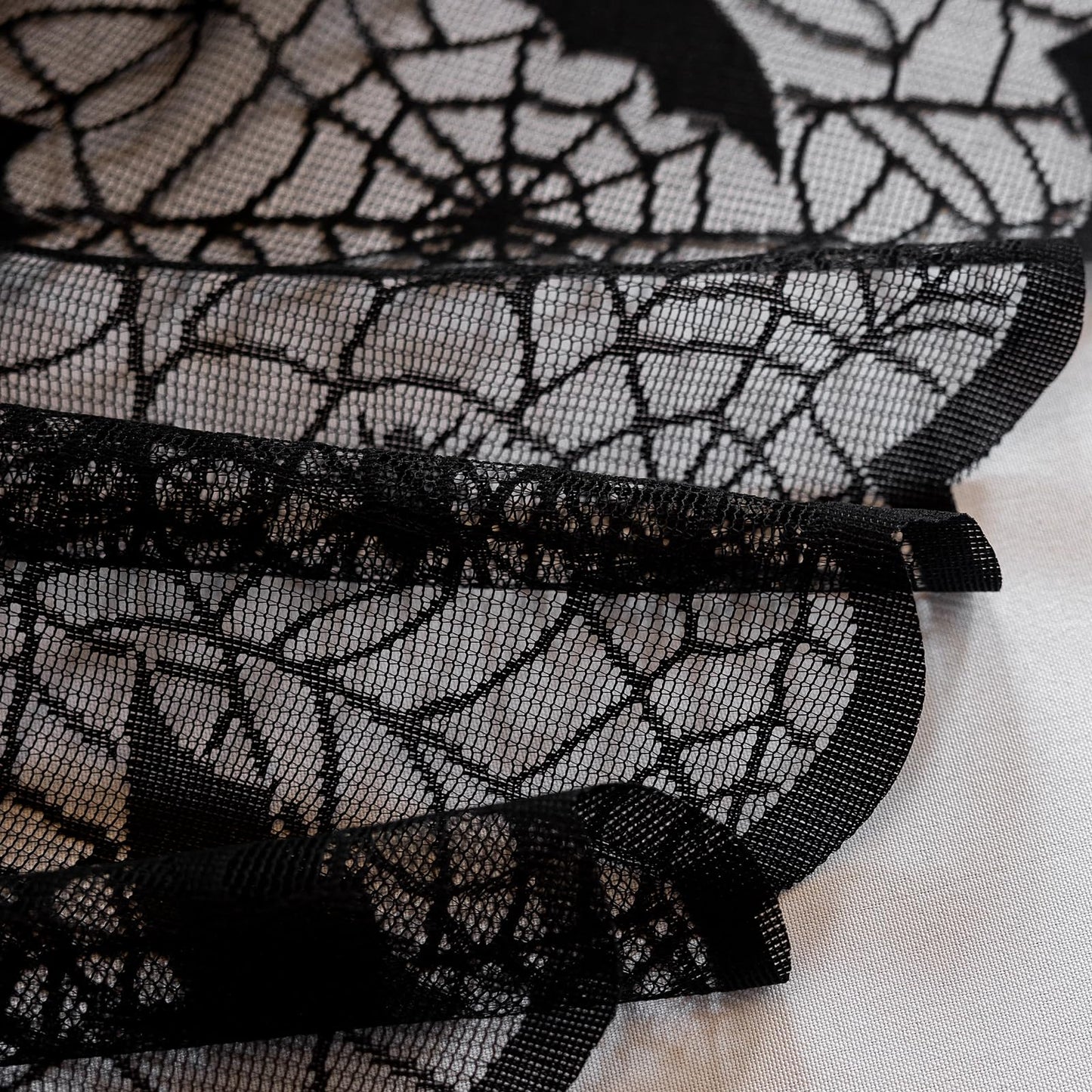 Joyfol Day Halloween Spiderweb Tablecloth, Black Lace Fabric Bats Table Cloths, Spooky Spiders Table Cover, Rectangle Tables Parties Gothic Scary Nights Decorations (60x84 Inch)
