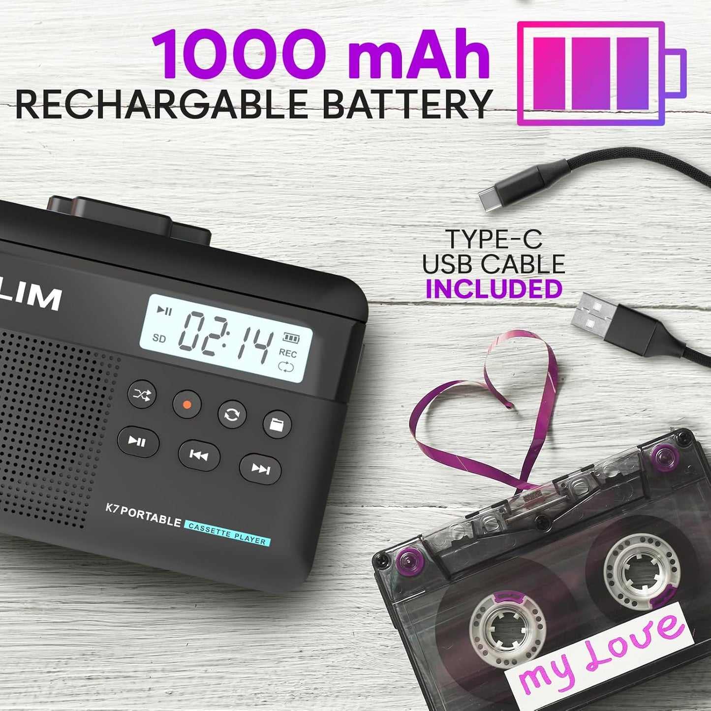 K7 Cassette Cassette MP3 Cassette 32GB KLIM Tape Player + to Converter + Portable Player + Built-in Microphone