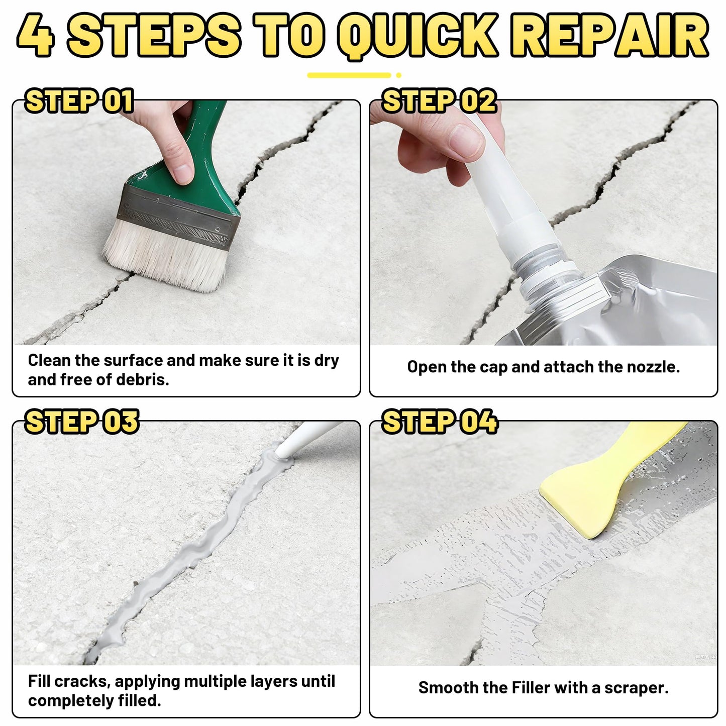 Concrete Crack Filler, 2.65LB High Elasticity Self Leveling Cement Crack Filler, Slab Concrete Waterproof Repair Sealant for Driveway, Walkway, Patio, Joint, Outdoor Quick Drying Sealer - Grey