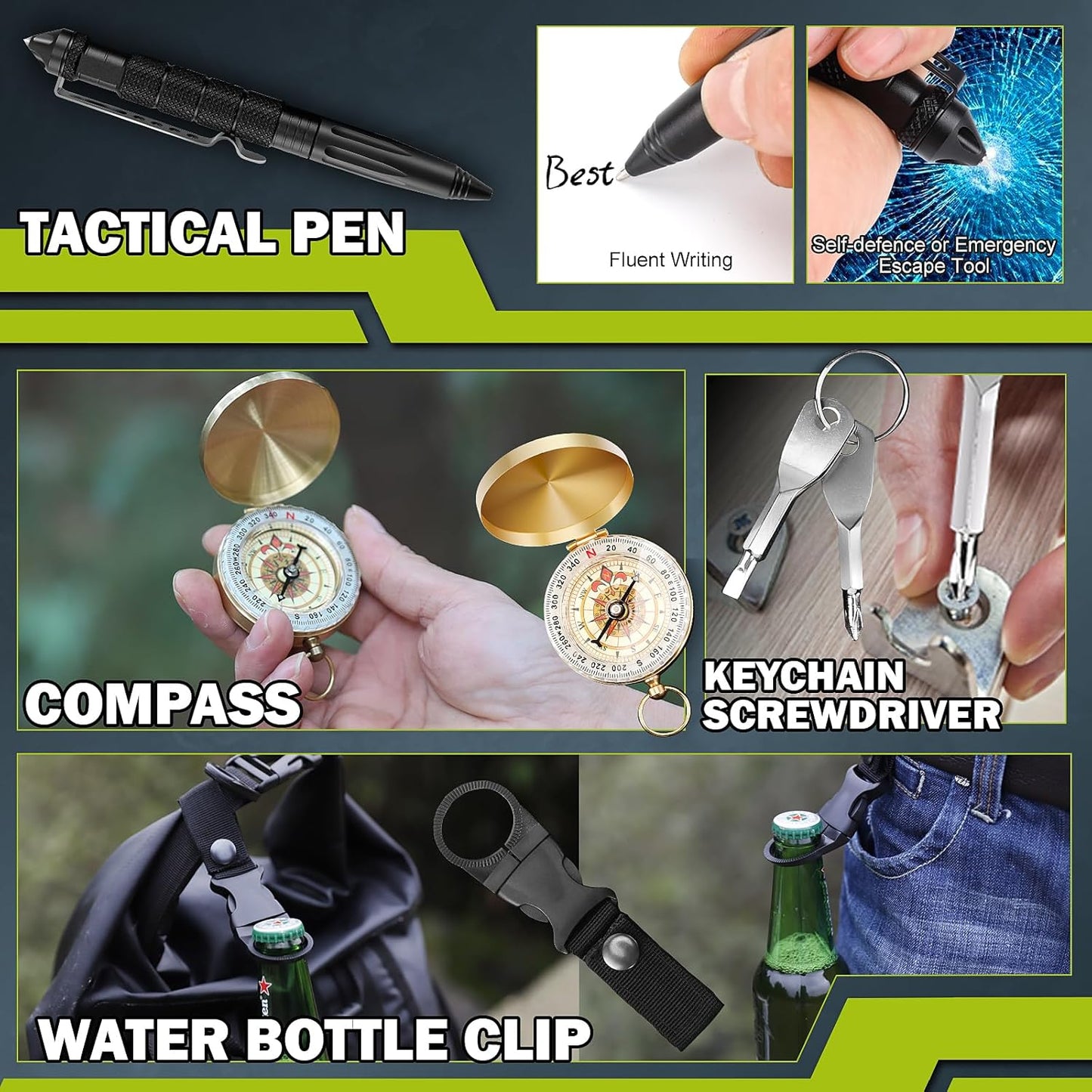 Survival Gear 17-in-1 Kit | Essential Tools for Fishing, Hunting & Camping | Perfect Christmas Gift