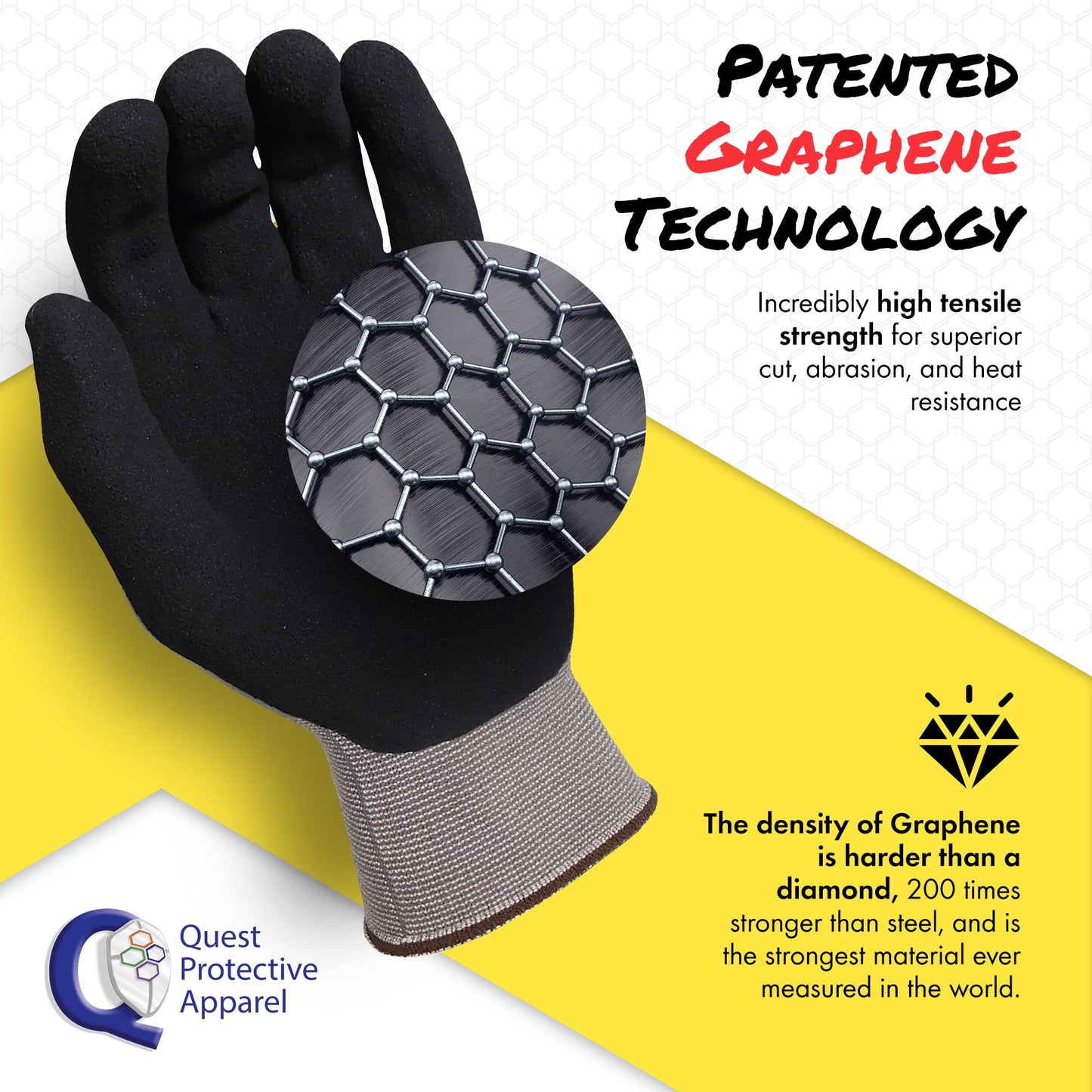 Quest Protective Apparel Cut Resistant Work Gloves (ANSI A1) – Lightweight Graphene Gloves for Gardening,DIY, Mechanical & General Handling – Breathable Grip Gloves for Men & Women – Large, Case of 72