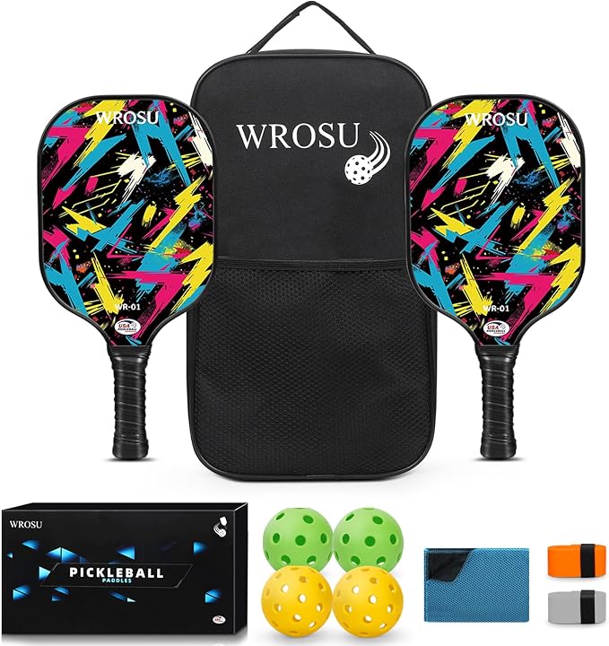 Carbon Fiber Pickleball Paddles Set of 4 or 2 Rackets,USAPA Approved Carbon Fiber Surface Pickle Ball Equipment Sets PP Honeycomb Core Pickleball Rackets & Accessories for Men,Women,Kids,Adults