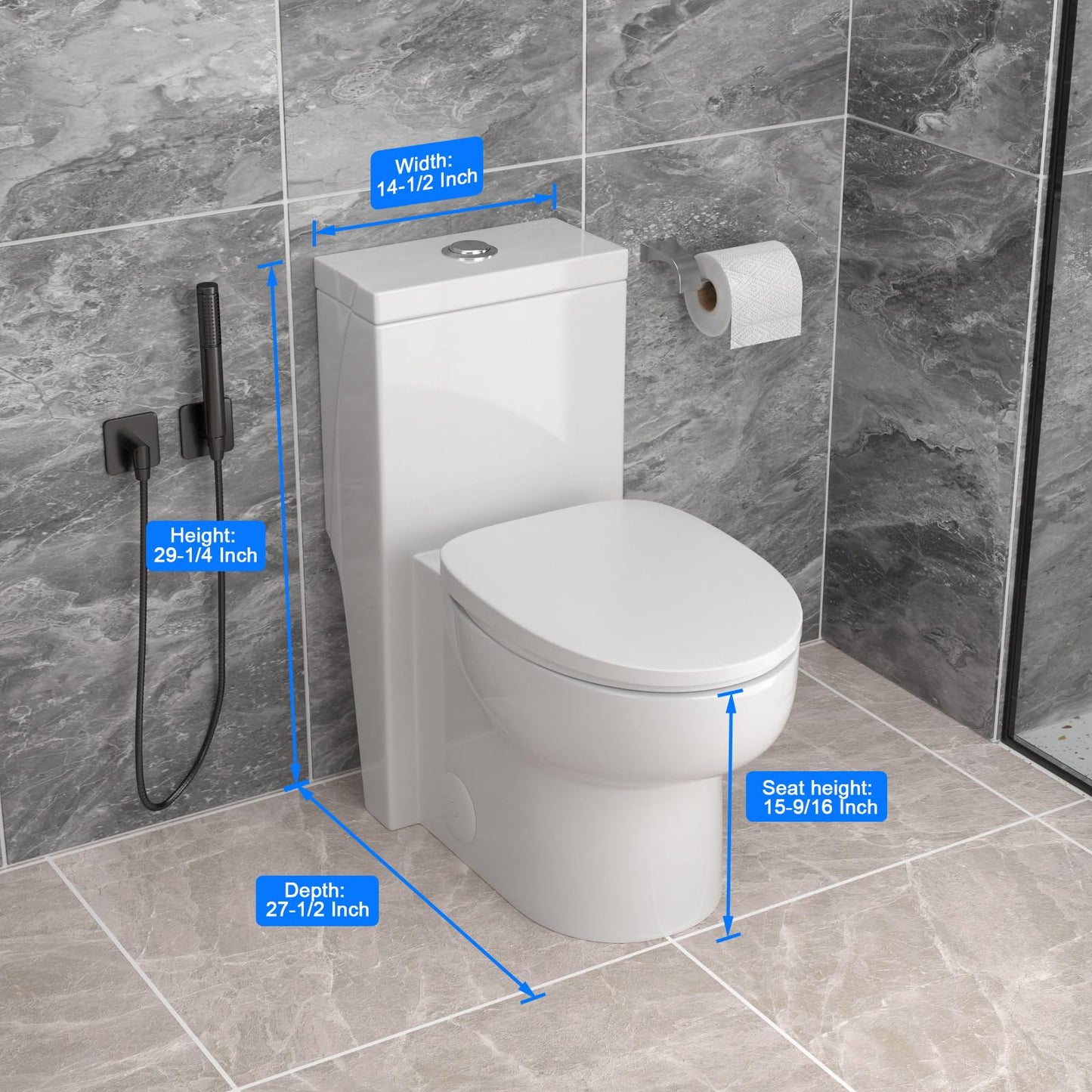 Donsdey One Piece Tolilet- 12 Rough-in Compact Toilet with Dual Flush 1.1/1.6 GPF Water Saving Fully Glazed and Skirted Trapway Easy to Clean Powerful Flush of 1000g MAP