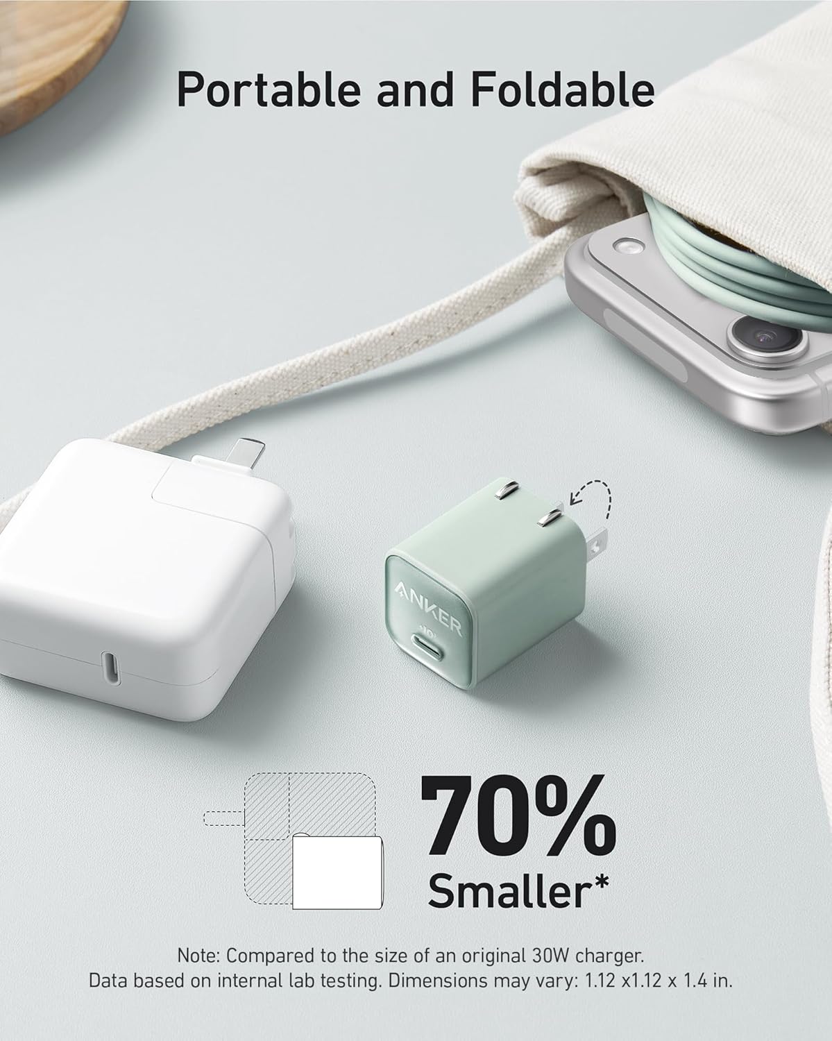 Anker 30W 3.0 17/16 Nano USB C Charger Block, PIQ Foldable iPhone Charger Fast Charging for iPhone Series, Galaxy