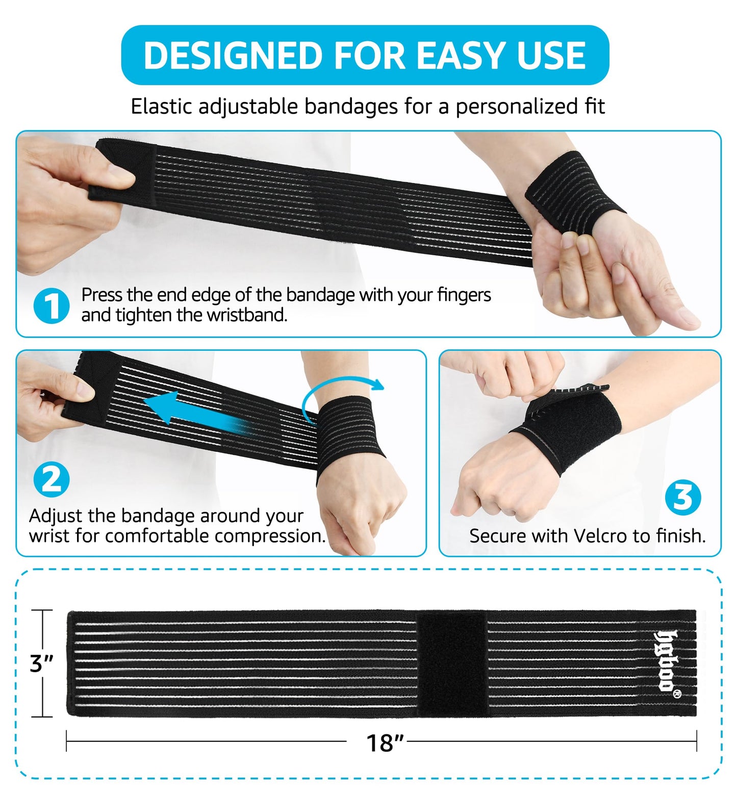HGBOO Compression Wrist Bands (2 PCS), High-Elastic Straps Wrist Wraps Wrist Brace for Sports Weightlifting Tennis Basketball Tendonitis Carpal Tunnel Arthritis - Breathable Fabric (Black)