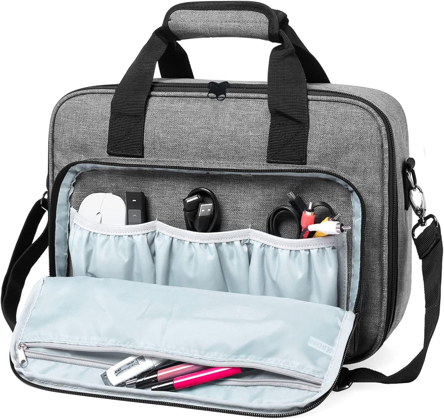 doksmeria Projector Carrying Case, Projector Bag with Accessories Storage Pockets & Adjustable Shoulder Straps