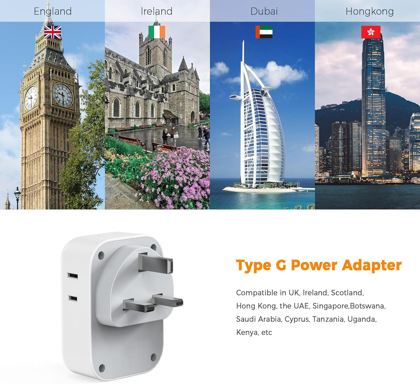 TESSAN 4 3 (2 US to UK Plug Adapter, Type G Travel Adaptor with Electrical Outlets USB Ports USB C), Ireland Power
