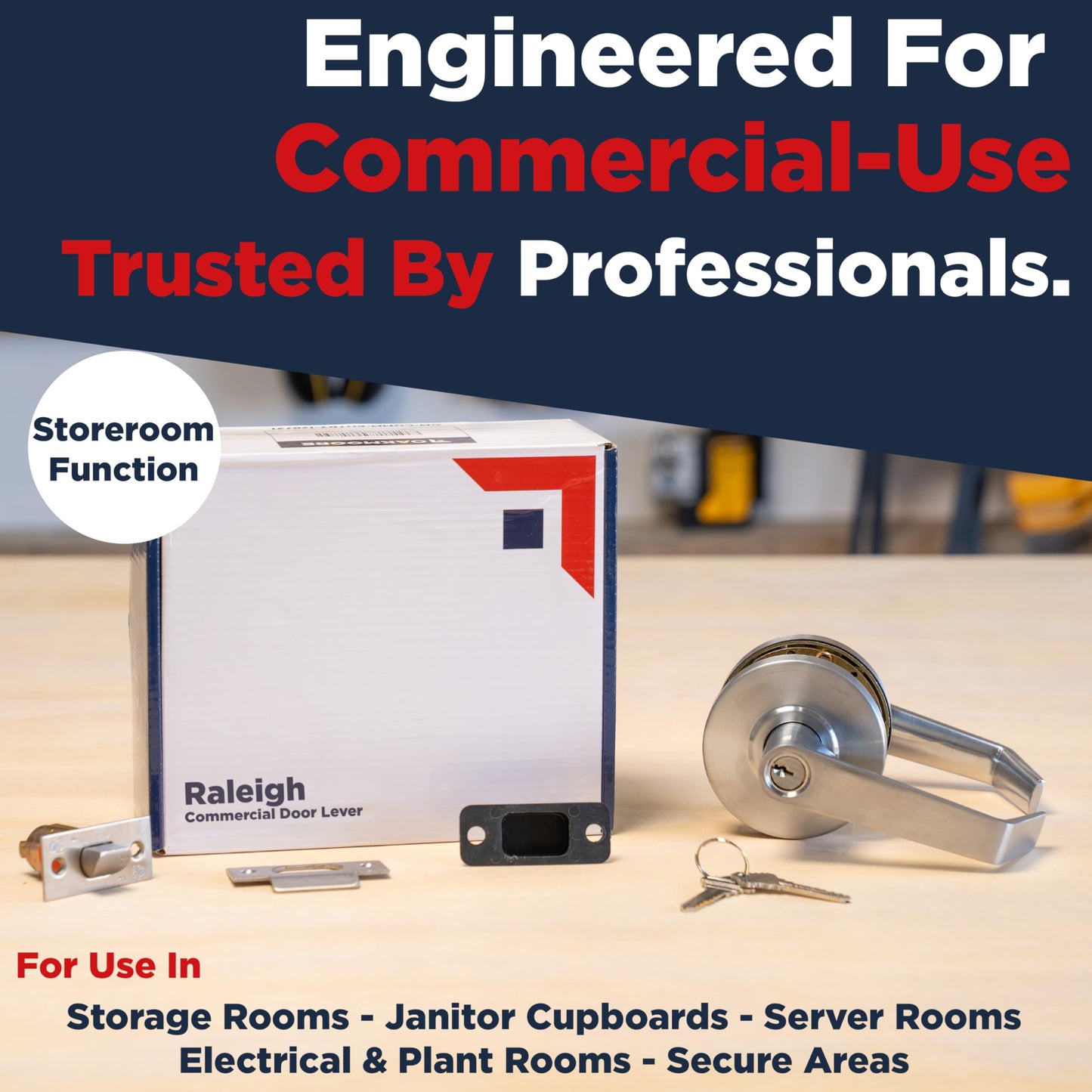 Heavy Duty Commercial Door Handle | Storeroom Lock Function | Grade 2 Commercial Door Locks, Keyed for Schools & Businesses | Storeroom Door Knob | Nickel Finish Lockset | C UL & ADA | ANSI A156.2
