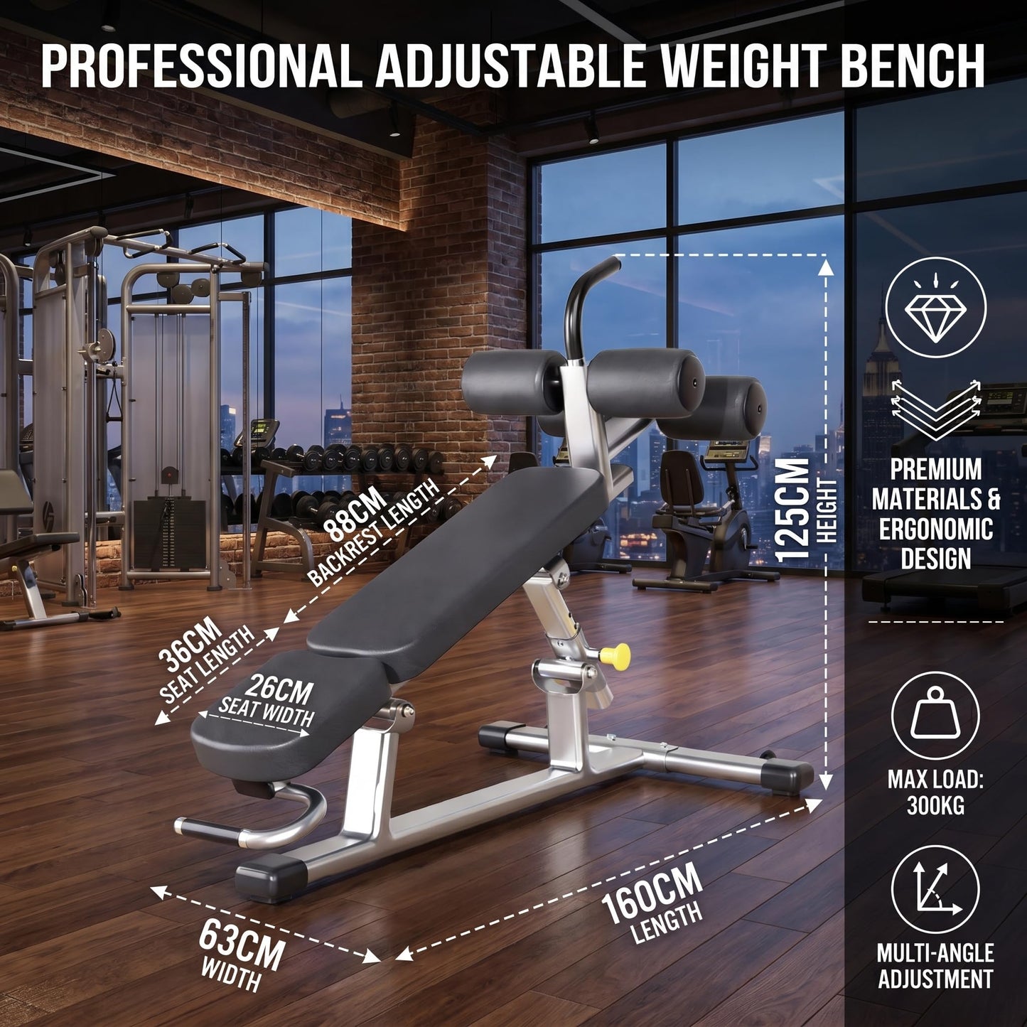 Adjustable Decline Ab Bench, 3.0mm Thick Steel Multi-Function Weight Bench for Home Gym, Flat Incline Decline Bench for Bench Press Sit-Ups Ab Training