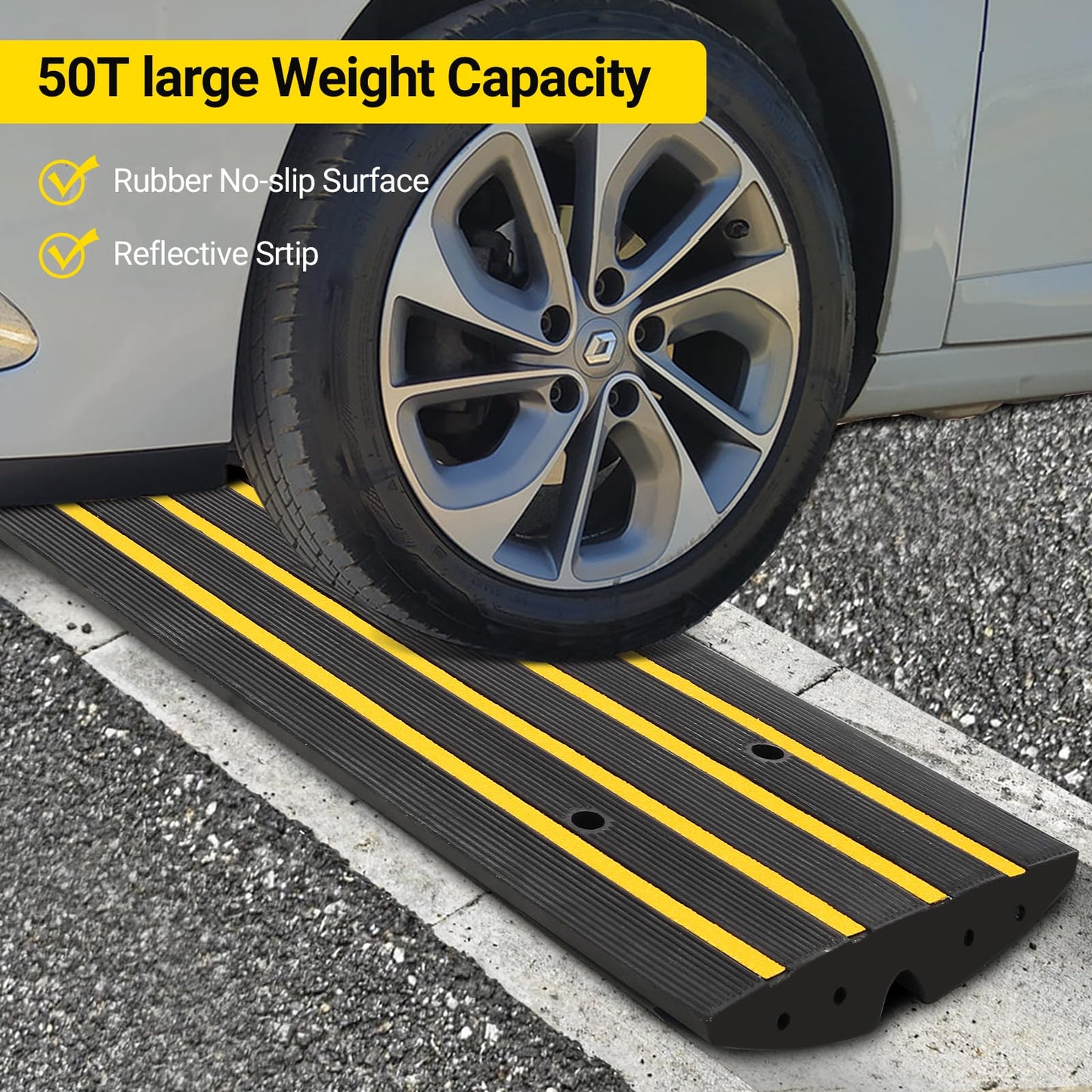 48" Driveway Ramp, 3 Pack Heavy Duty Rubber Curb Ramps for Cars, SUVs, Trucks | Low Profile Design with Water Drainage Channel | Garage & Sidewalk Transition Solution