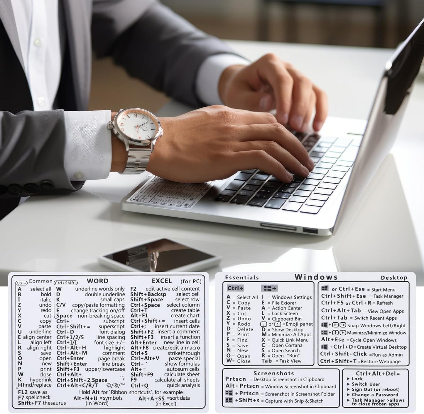 Yuanchu 2Pcs Laptop Shortcuts Stickers, Word/Excel Quick Reference Guide Keyboard Shortcut Stickers PVC Notebook