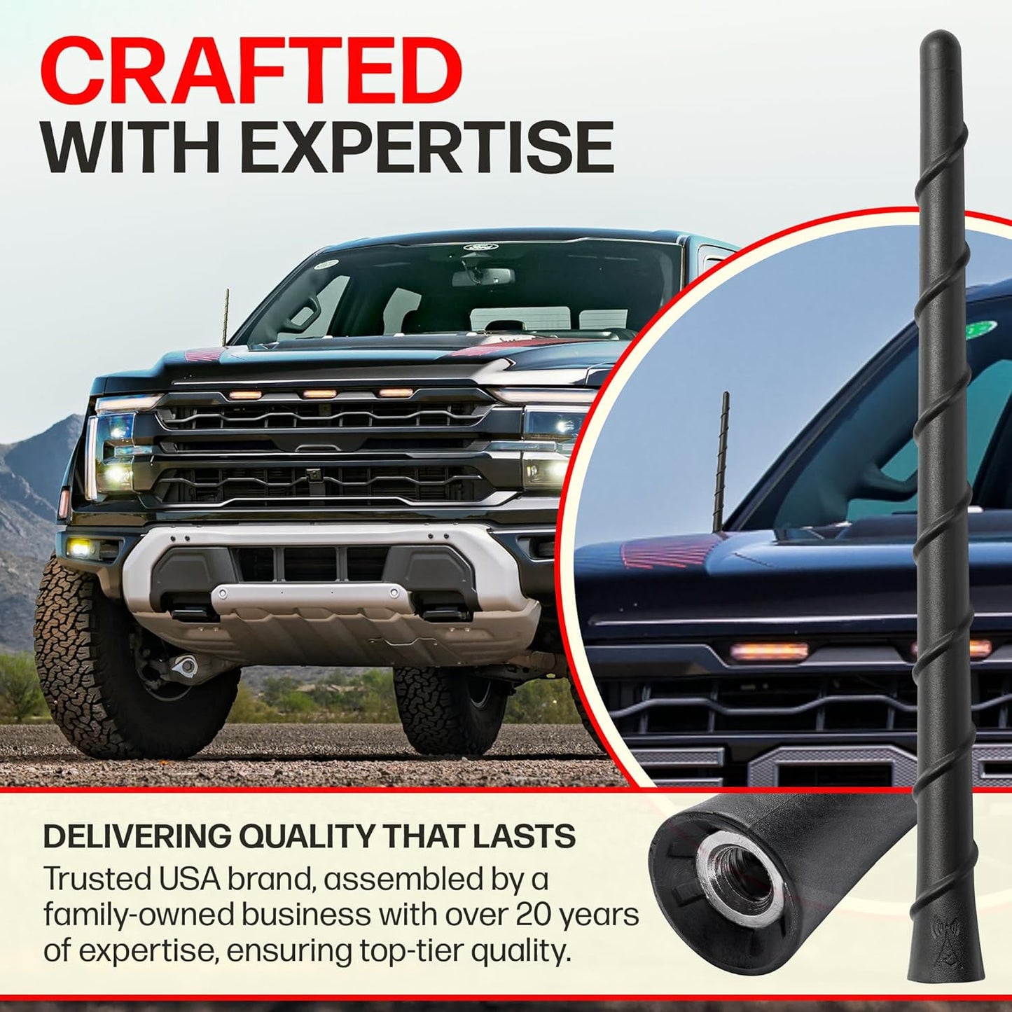 Votex 8" Universal Short Rubber Spiral Antenna Kit Enhanced Reception, Carwash Proof, Flexible and Durable with Tuned