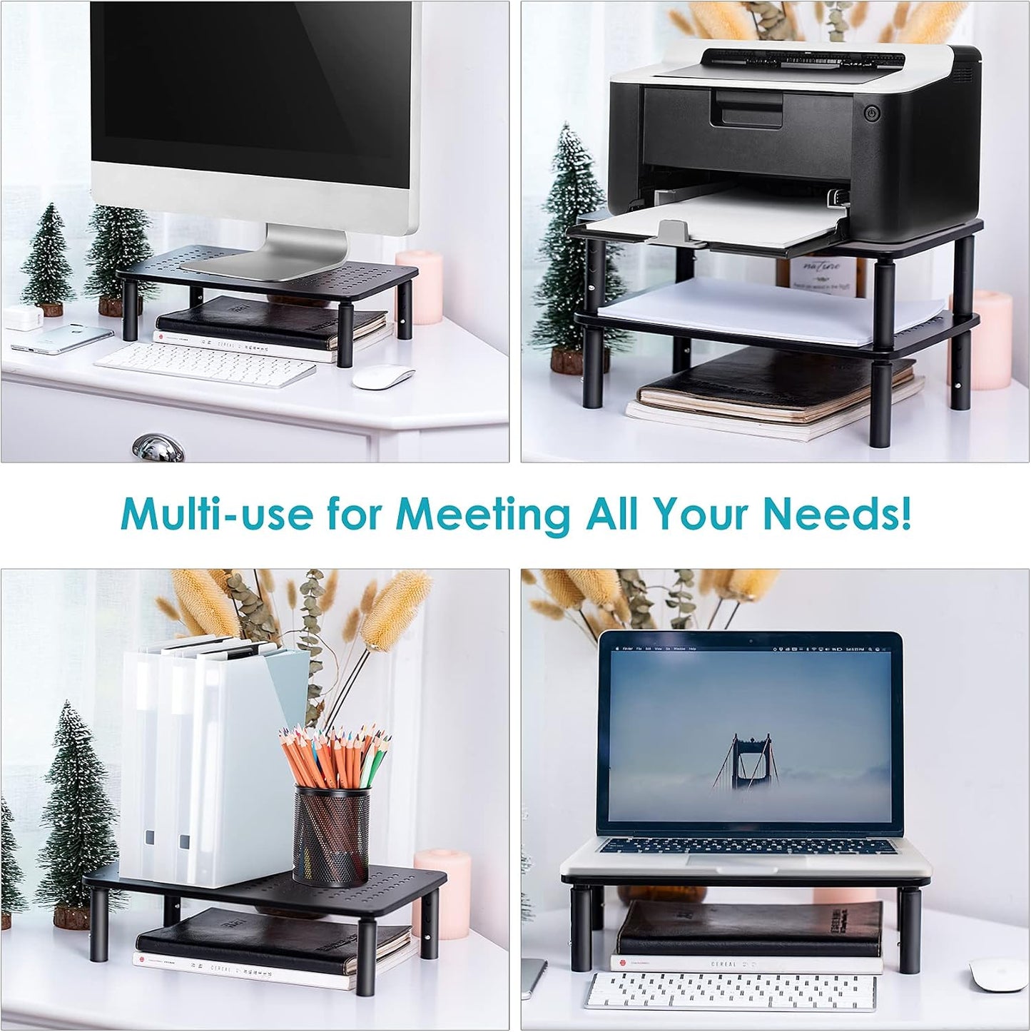 3 LOTEYIKE Monitor Riser Desktop Stand, Flat Screen TV Monitor Stand Riser, Sturdy Metal Laptop Computer Monitor Stand