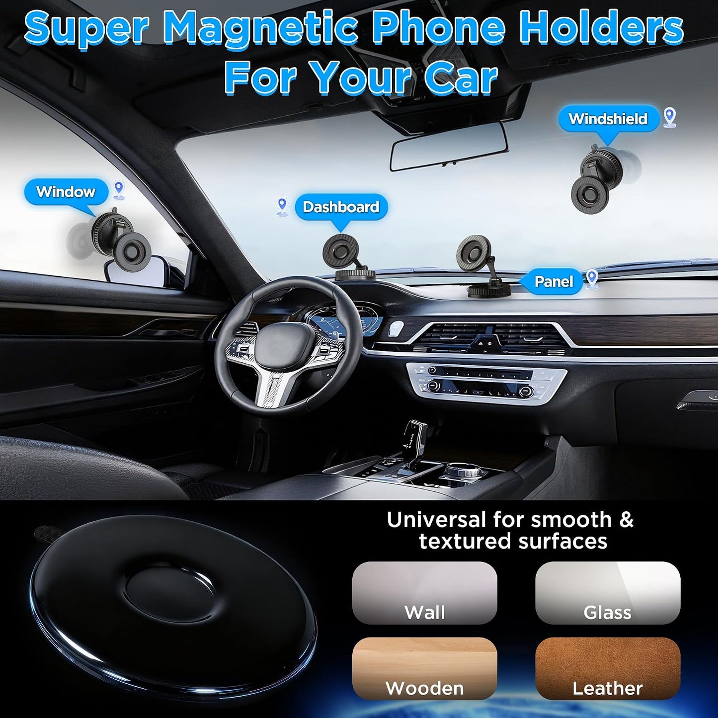 360 N52 Vacuum Magnetic Phone Holder for Car, Adjustable Suction Mount with Magnets, Magsafe Suction Cup Phone Mount