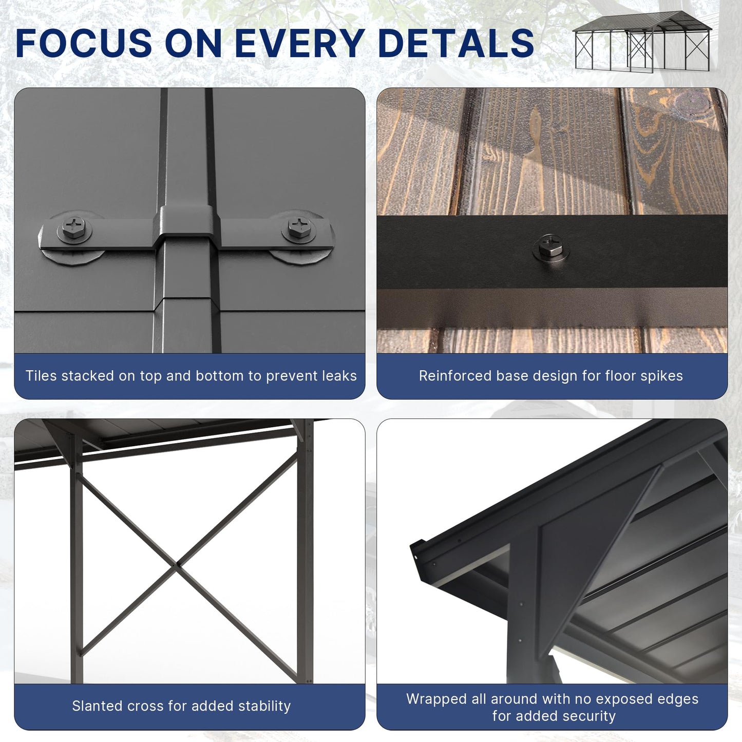 ASJMR 12' x 22'Metal Carport Heavy Duty, Outdoor Carport Canopy Heavy Galvanized Garage Car Shelter with Enhanced Base and Roof,Weather-Resistant Canopy for Cars, Trucks, Boats, Pickups