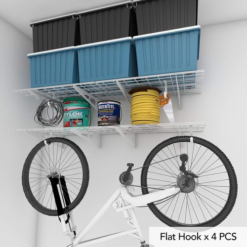 FLEXIMOUNTS 2-Pack Garage Shelving - 24"x72" Wall Storage Rack with Hooks | Classic White Finish