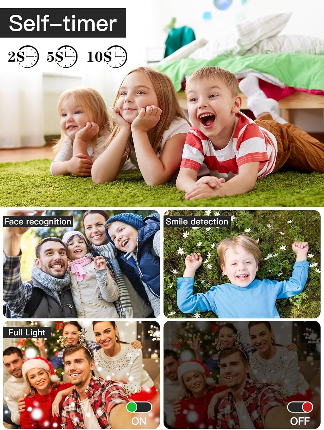 Fleafer 56MP 1080P 16x 32GB Upgrade Digital Camera, FHD for Kids with Zoom Anti Shake, TF Card, Two Batteries, Lanyard