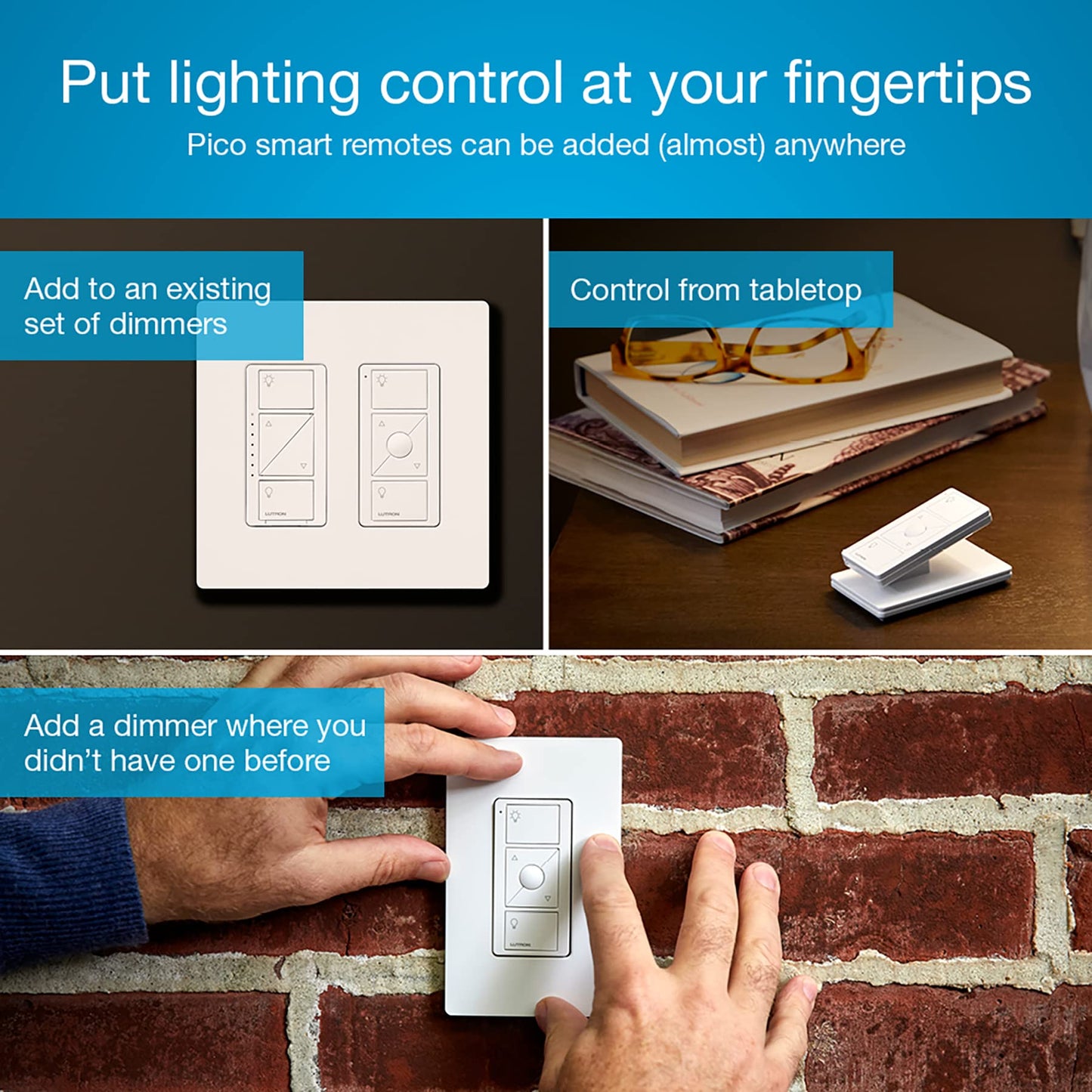 Lutron Caseta Original Smart Dimmer Switch Starter Kit, with Pico Remote, Wall Plate, and Smart Hub, Works with Alexa, Apple Home, and Google Home, 3 Way, 150W, No Neutral Req, P-BDG-PKG1W