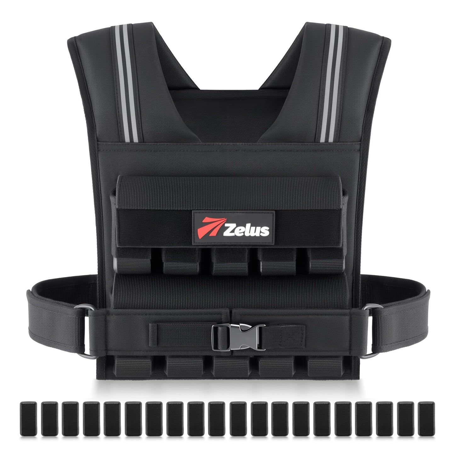 ZELUS Weighted Vest Men, 23lbs/36lbs/45lbs Adjustable Weight Vest with 10/16/20 removable Iron Weights and Reflective Strips, No-Bounce Design for Strength Training, Running, HIIT & Calisthenics